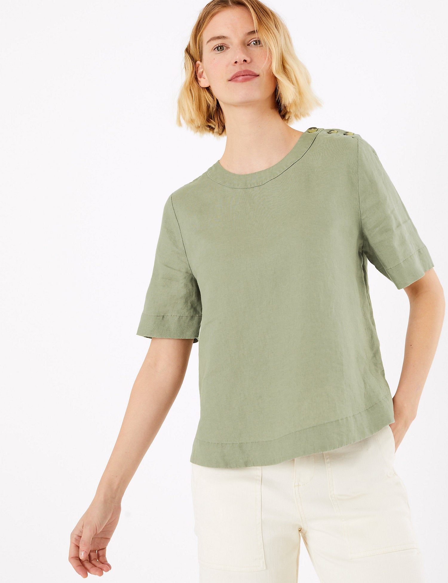 Pure Linen Button Detailed Blouse