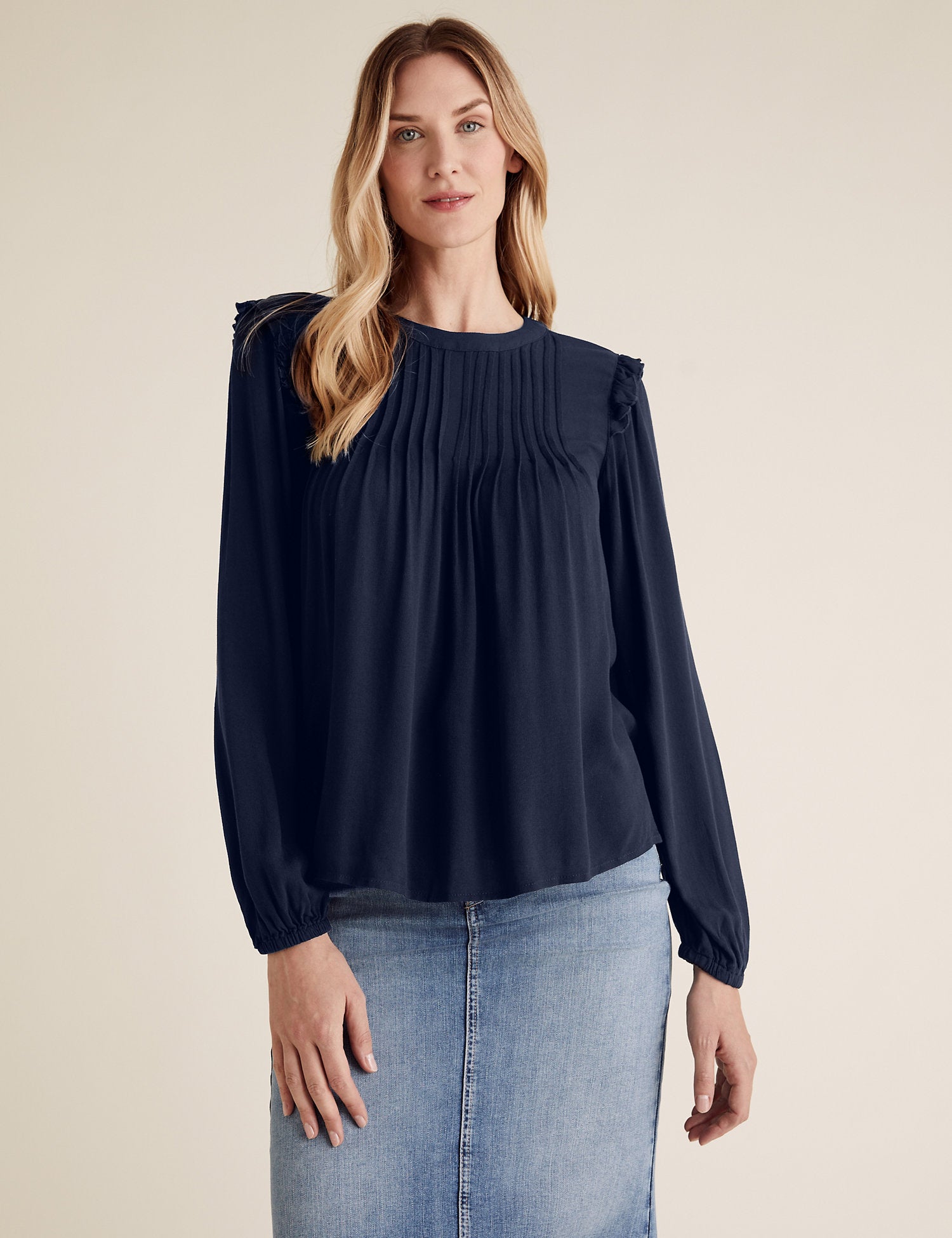 Pintuck Long Sleeve Blouse