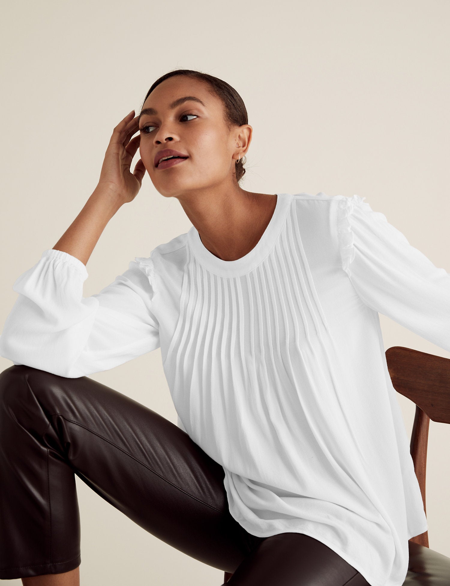 Pintuck Long Sleeve Blouse
