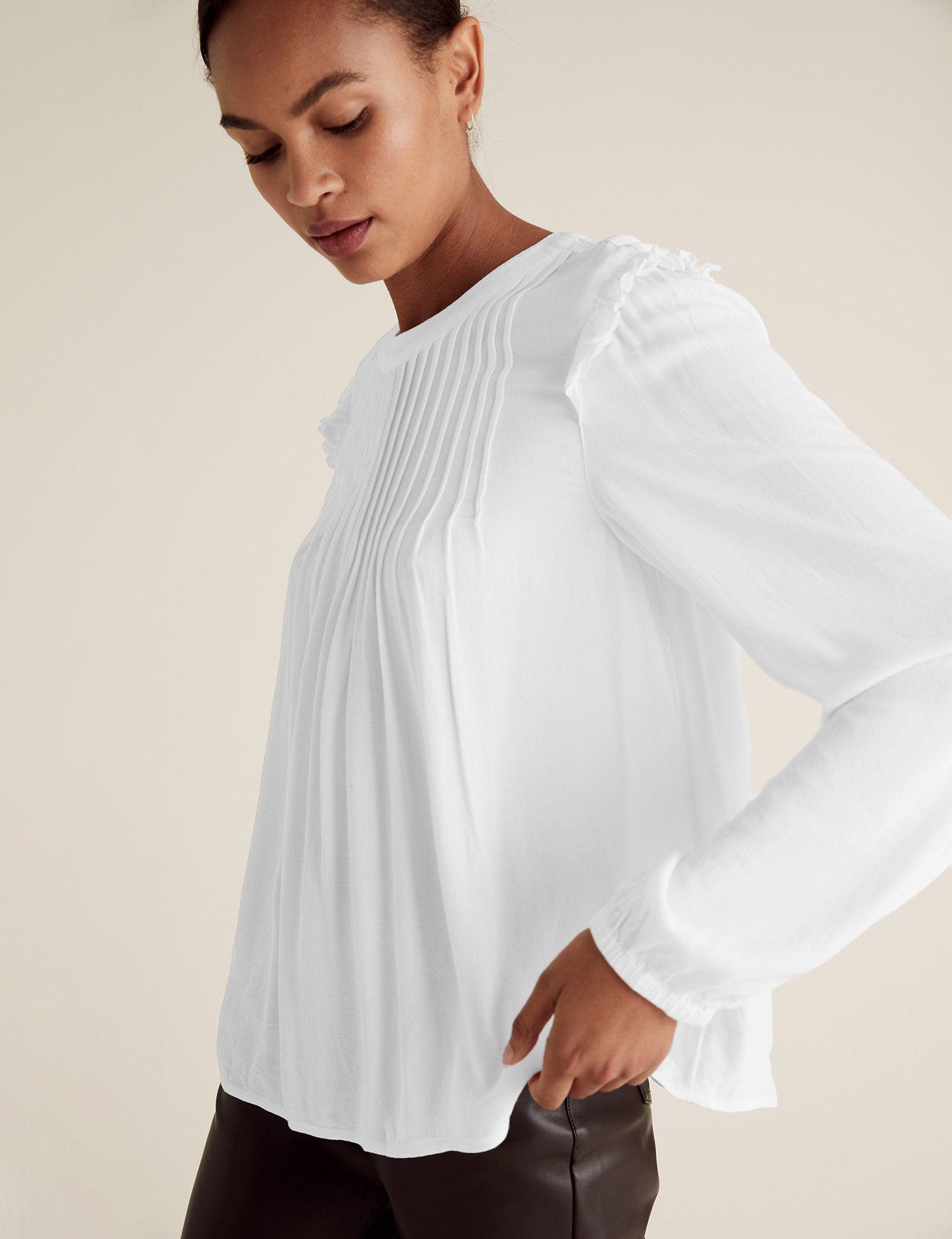 Pintuck Long Sleeve Blouse