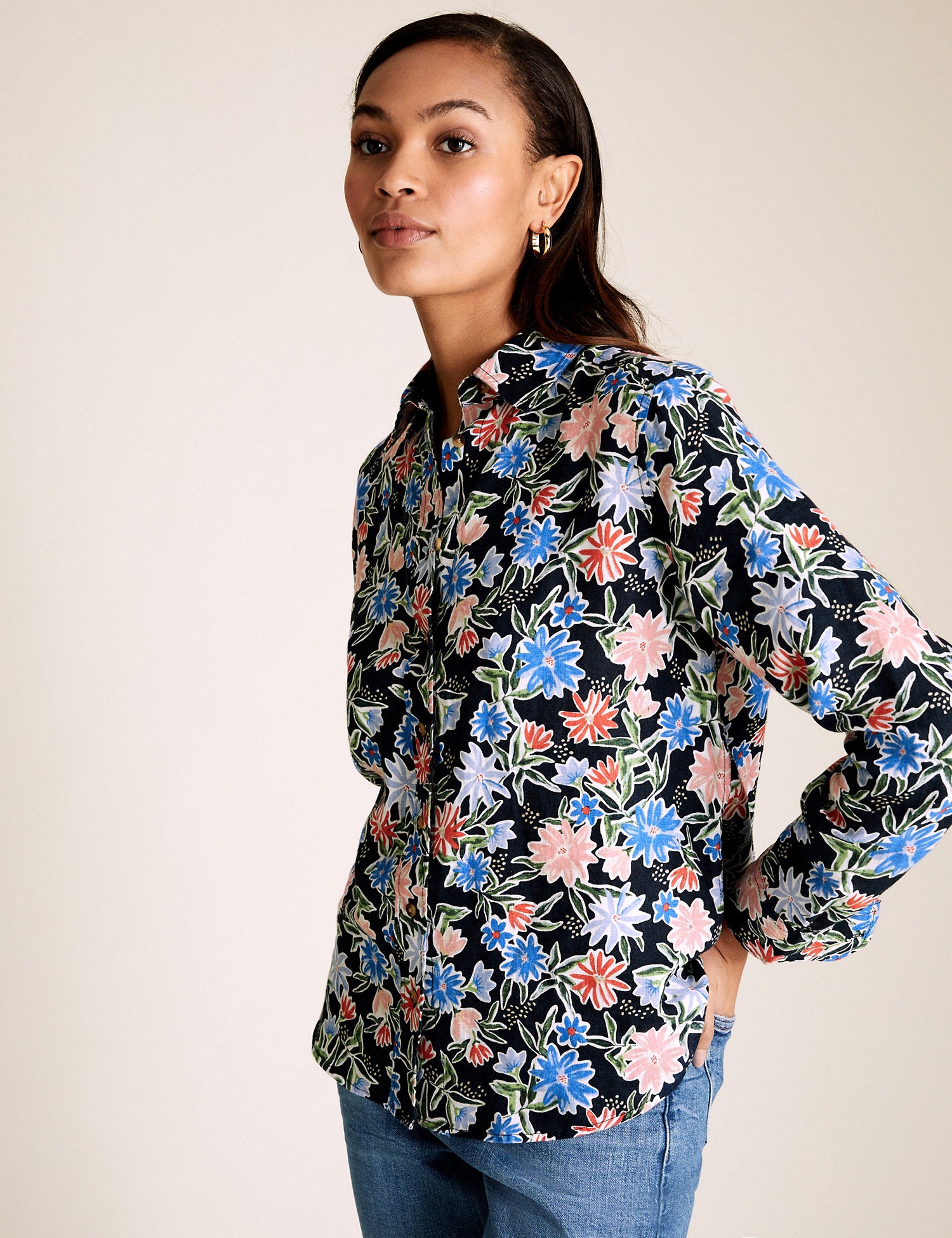Pure Linen Floral Long Sleeve Shirt