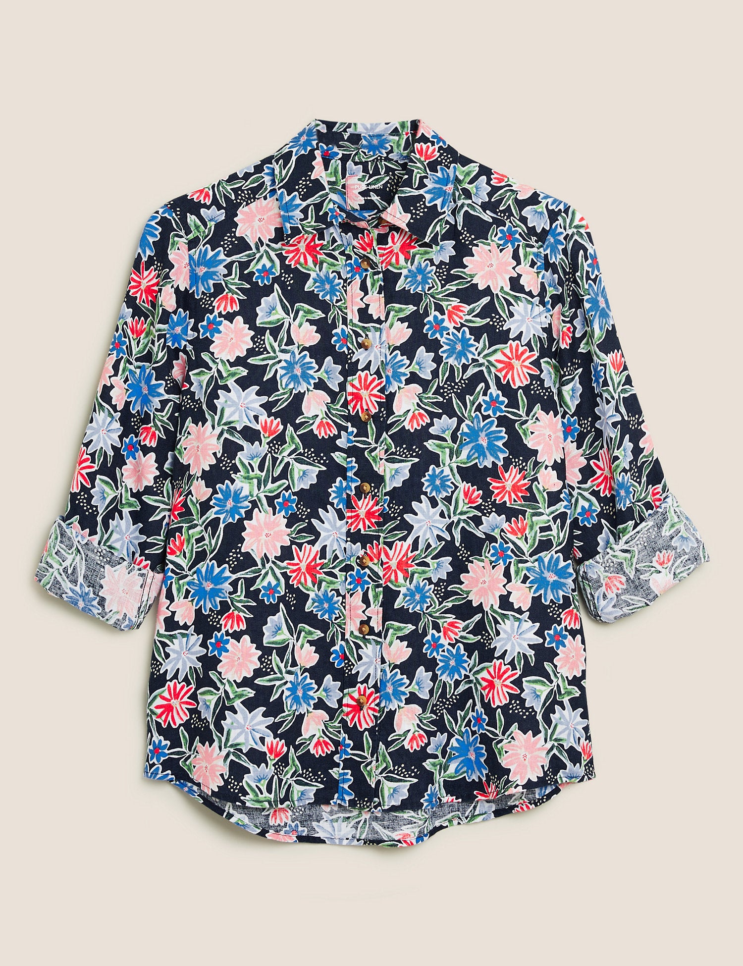 Pure Linen Floral Long Sleeve Shirt