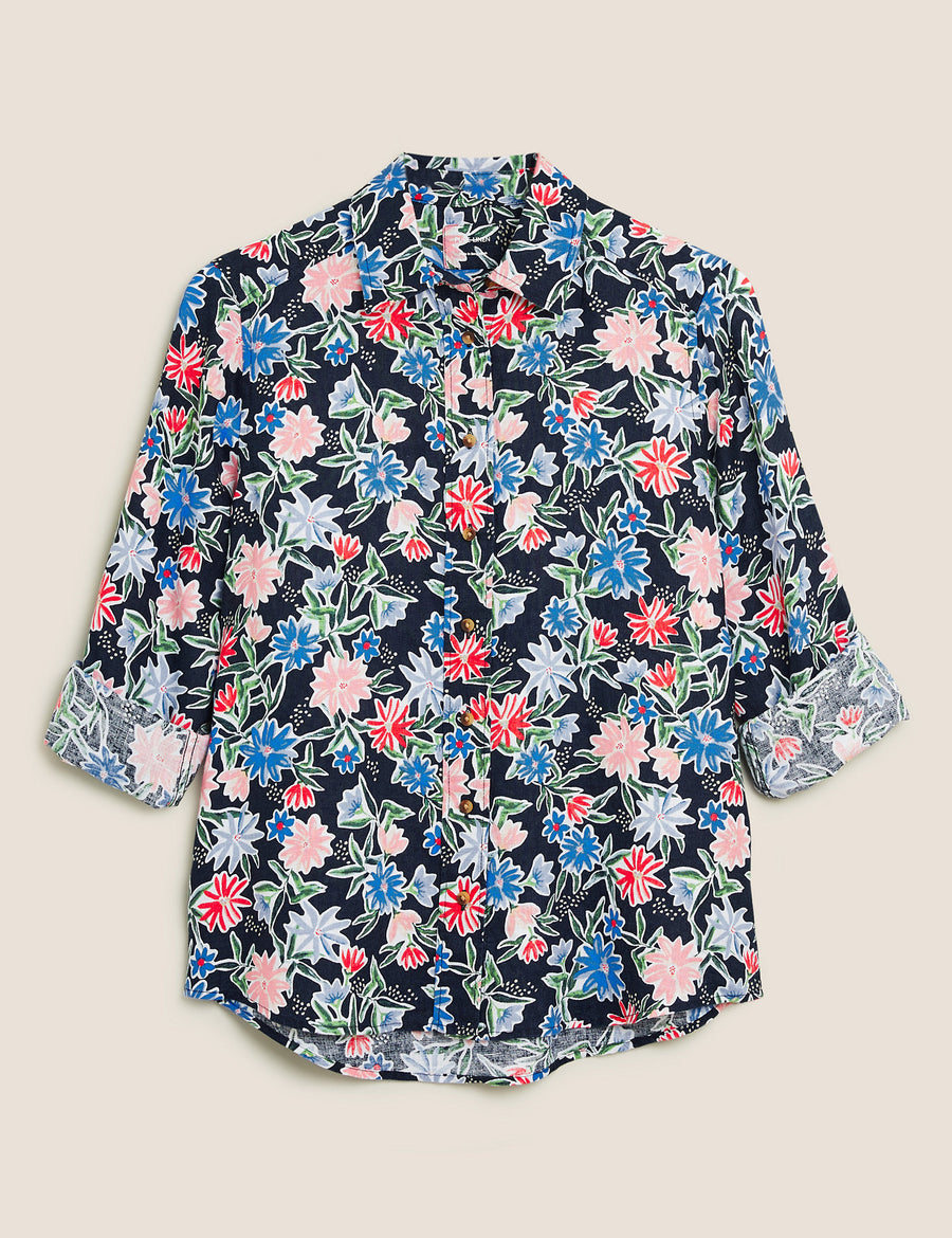 Pure Linen Floral Long Sleeve Shirt