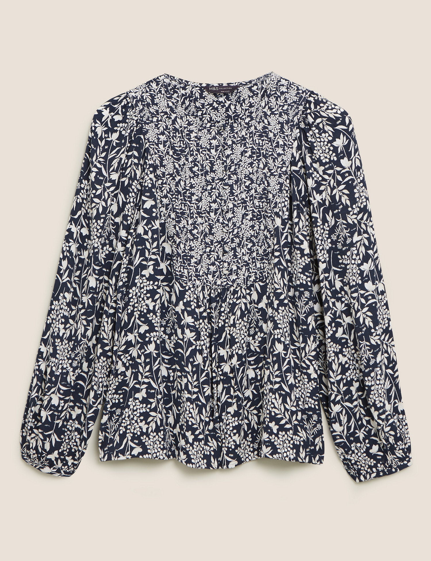 Floral Bib Detail Popover Blouse
