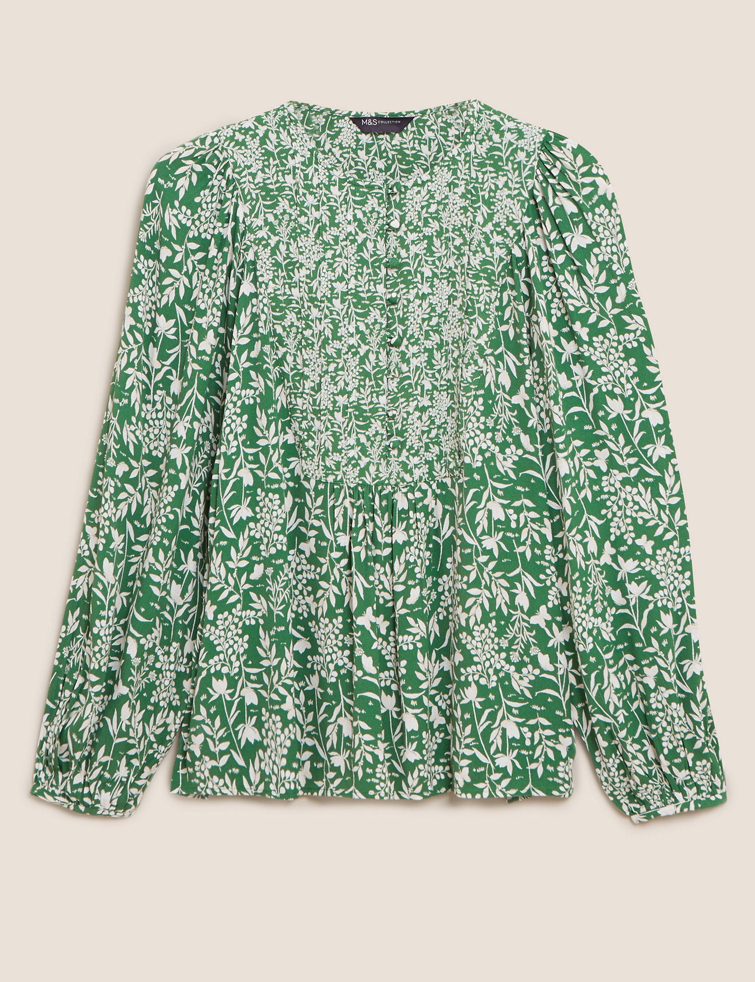 Floral Bib Detail Popover Blouse