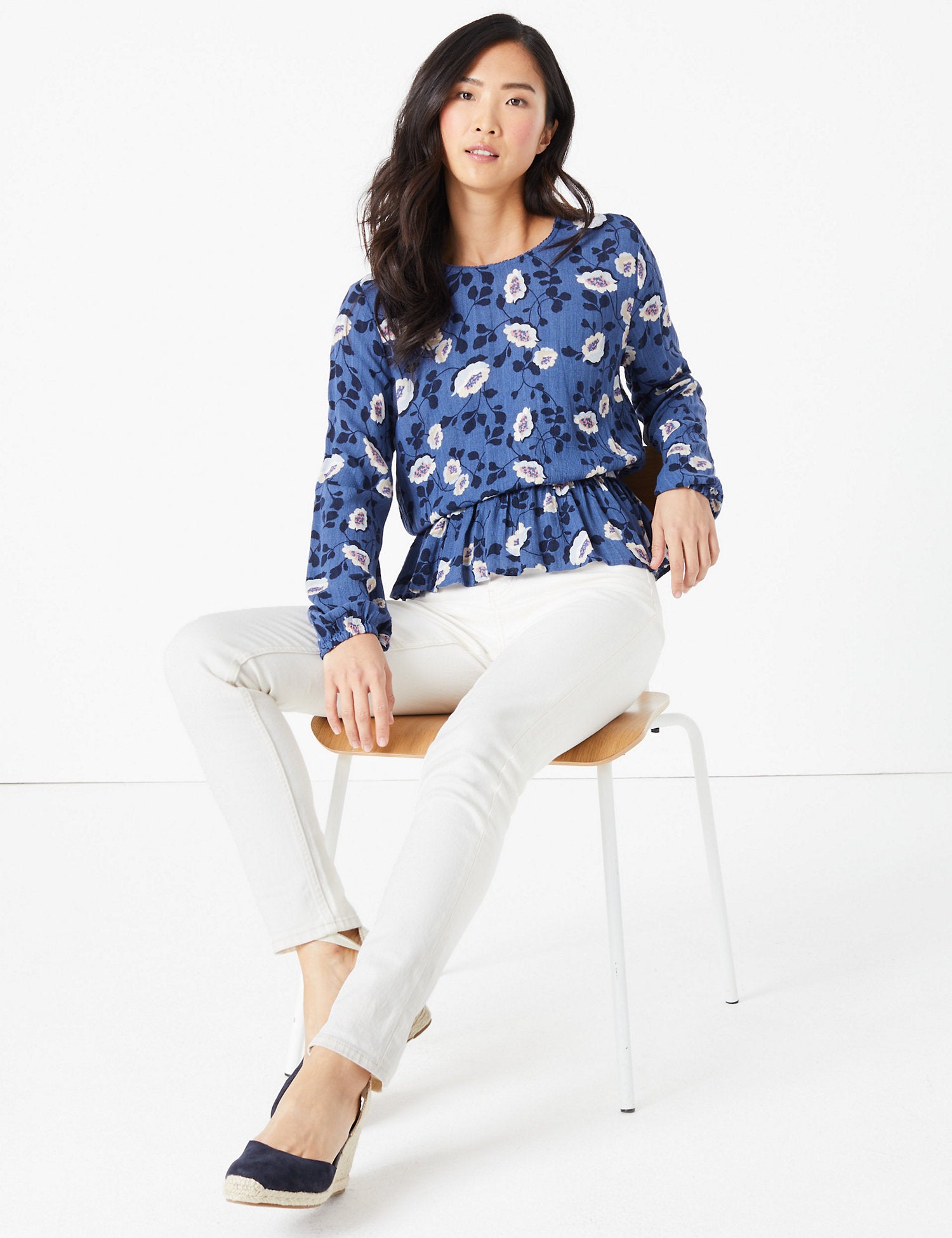Floral Waisted Long Sleeve Blouse