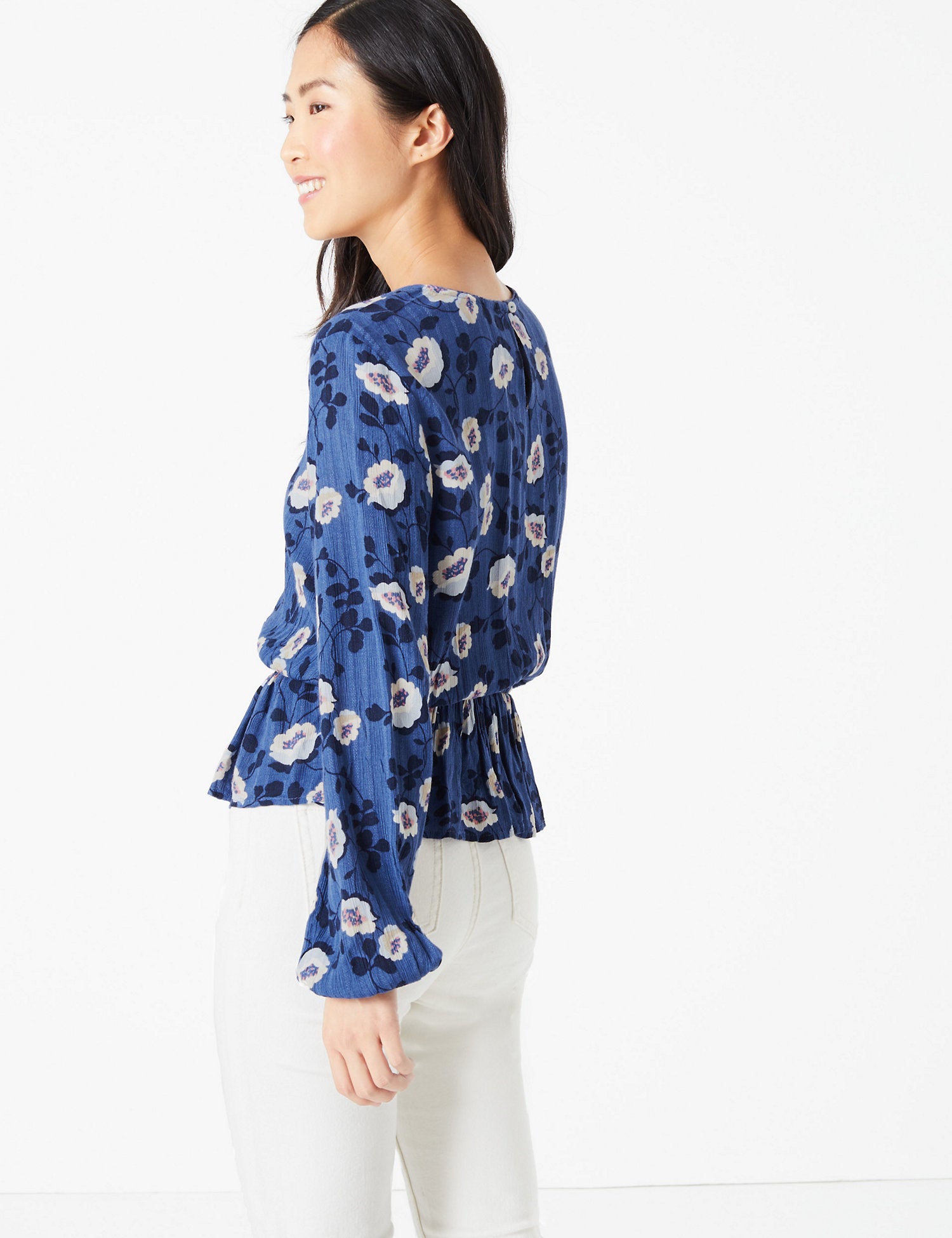 Floral Waisted Long Sleeve Blouse