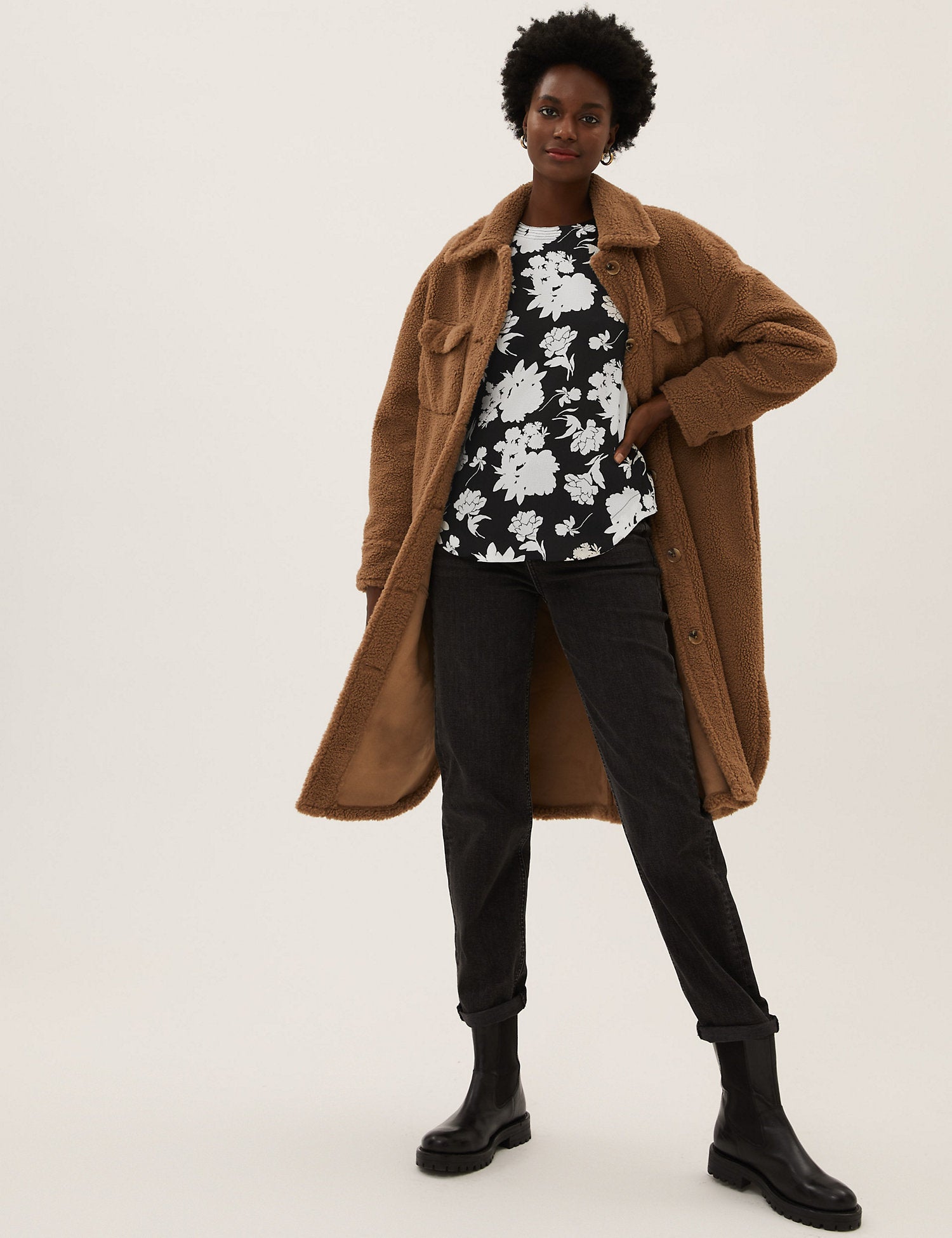 Floral Round Neck Long Sleeve Blouse