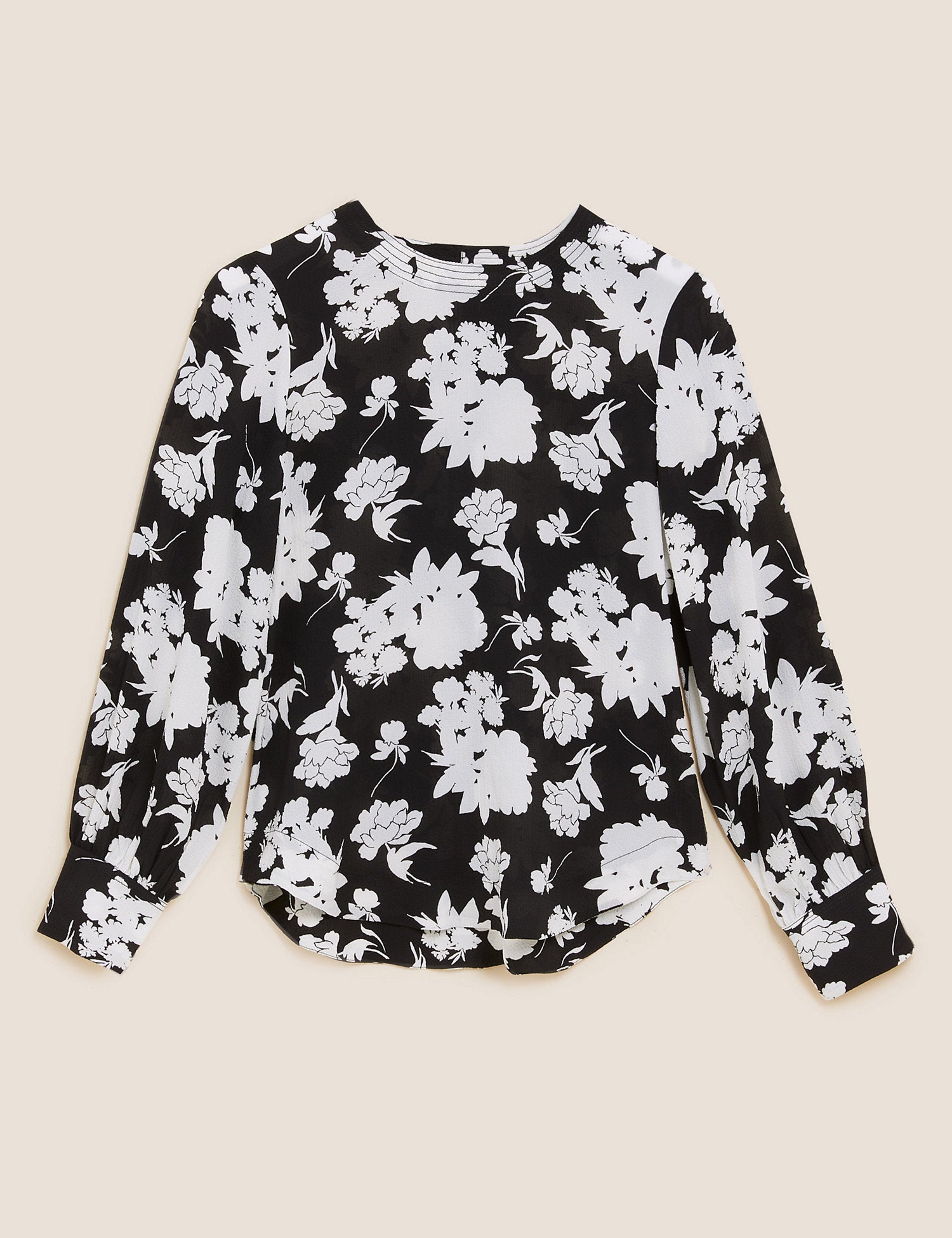Floral Round Neck Long Sleeve Blouse
