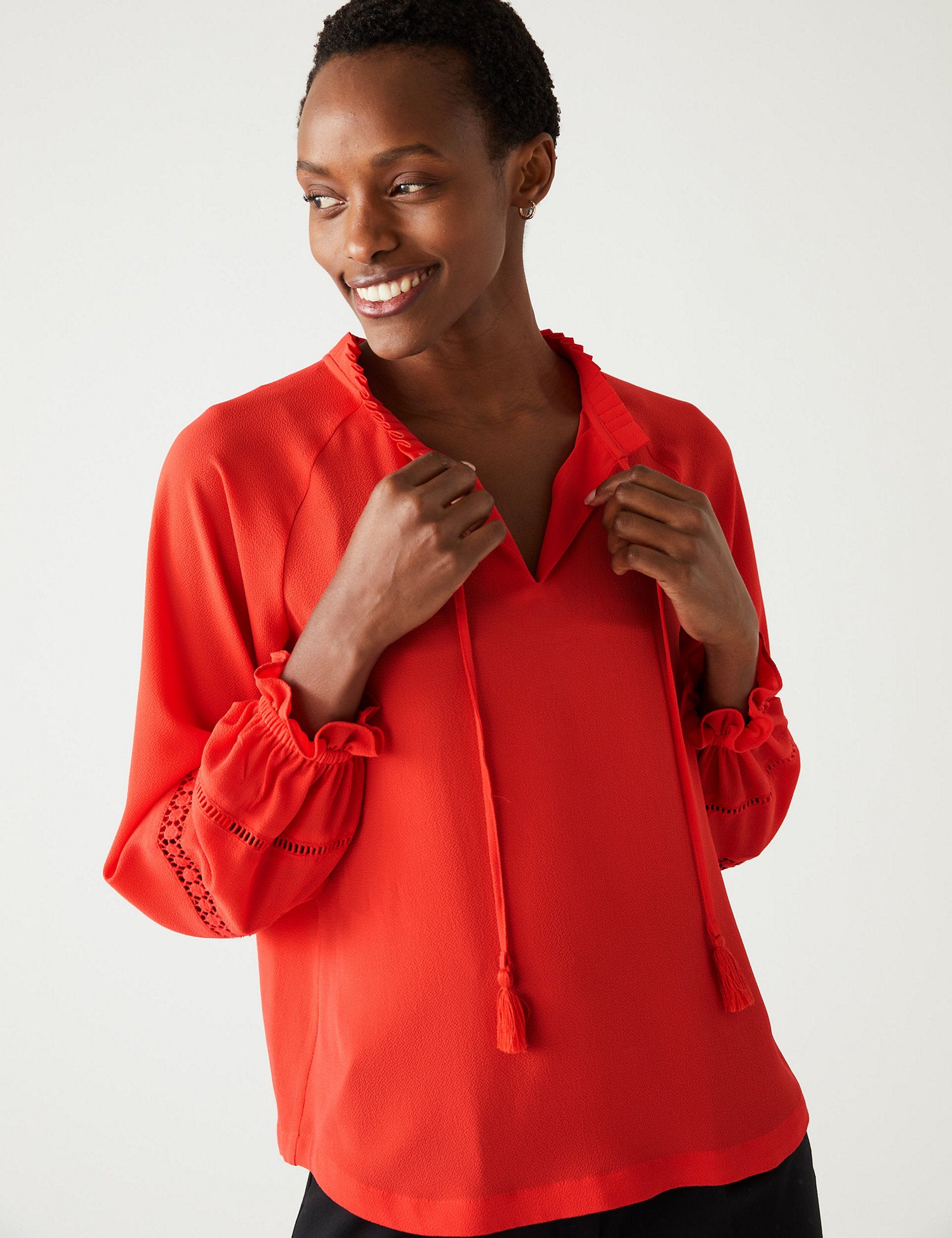 Frill V-Neck Popover Blouse