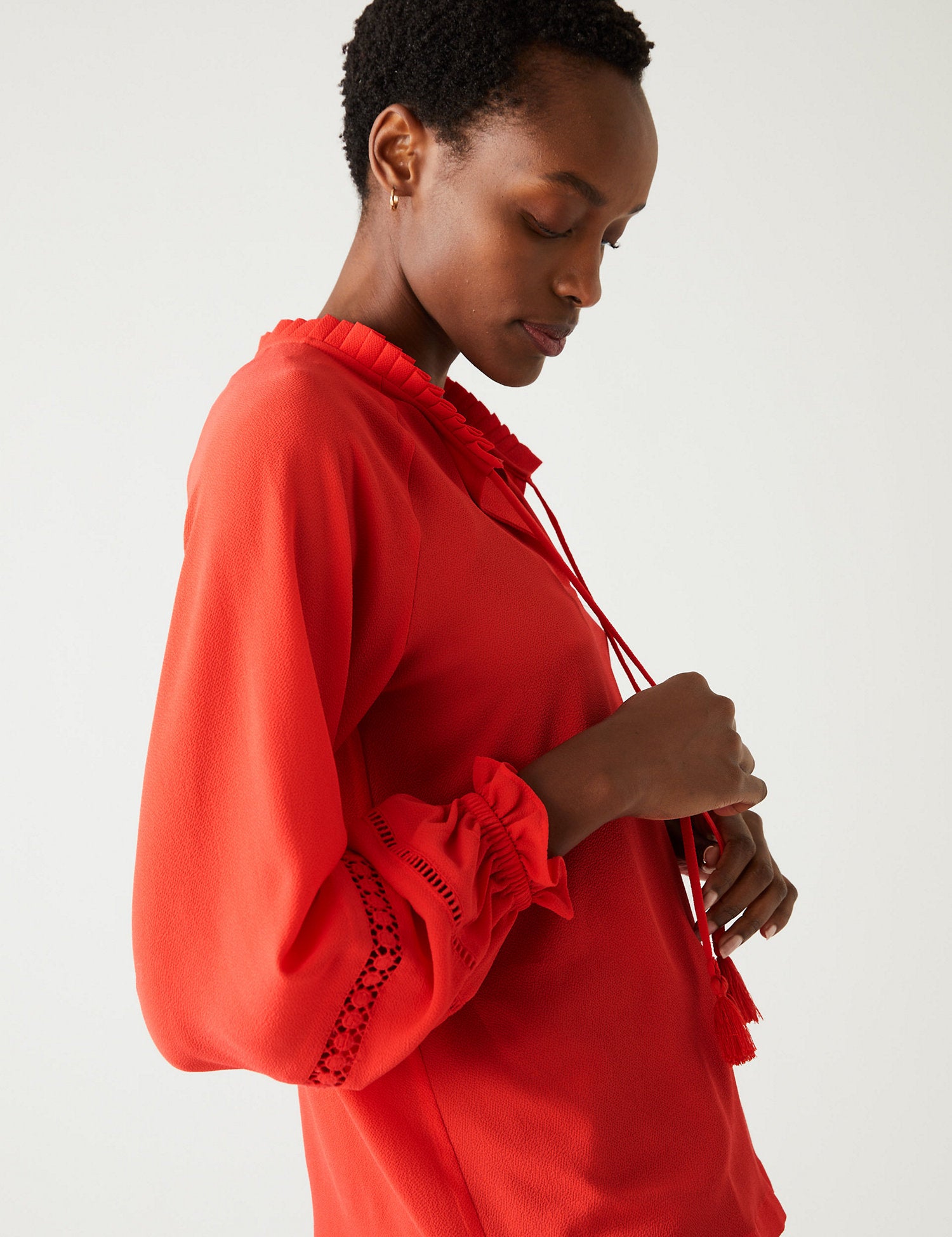 Frill V-Neck Popover Blouse