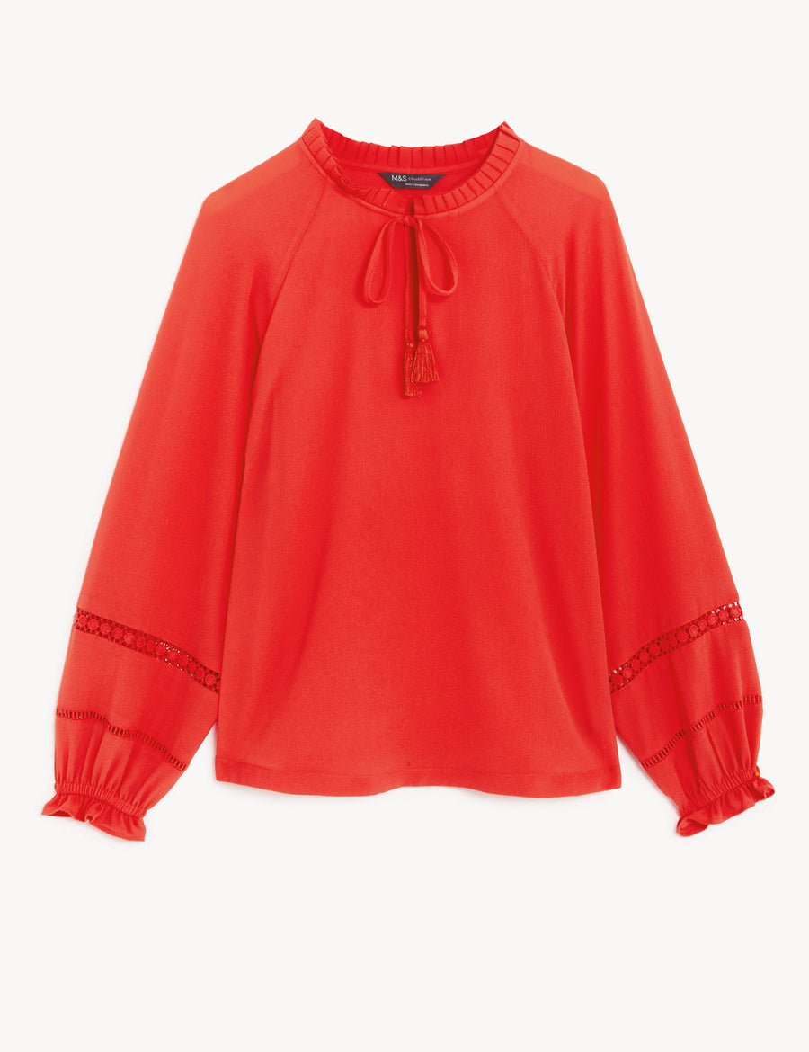 Frill V-Neck Popover Blouse