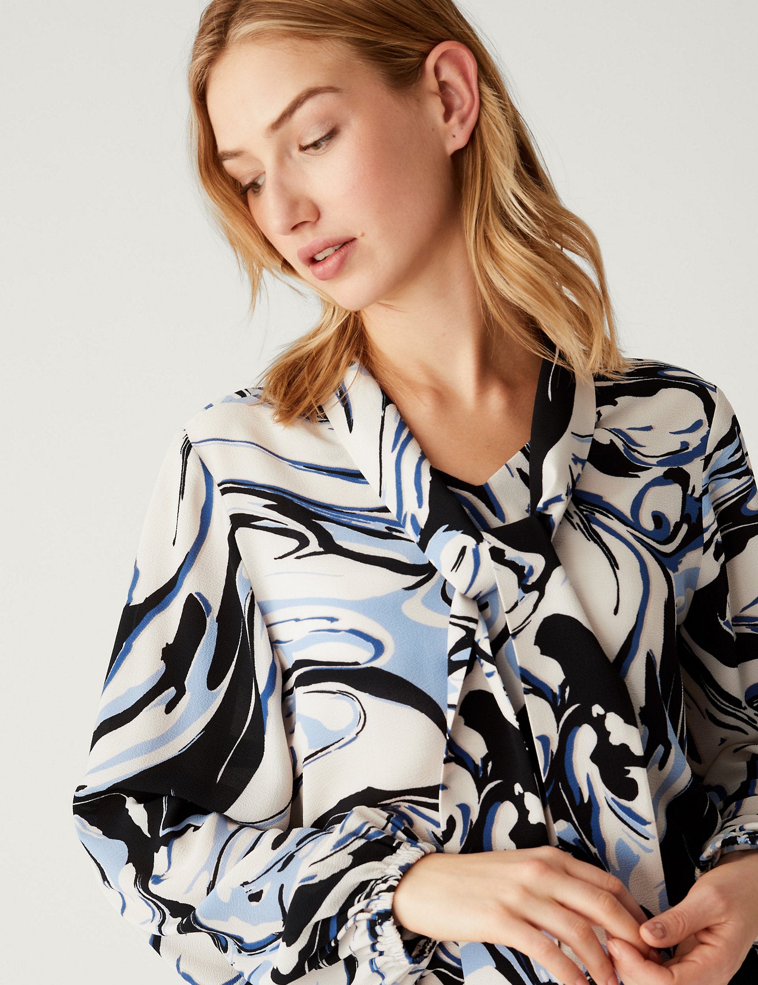 Printed Tie Neck Blouse