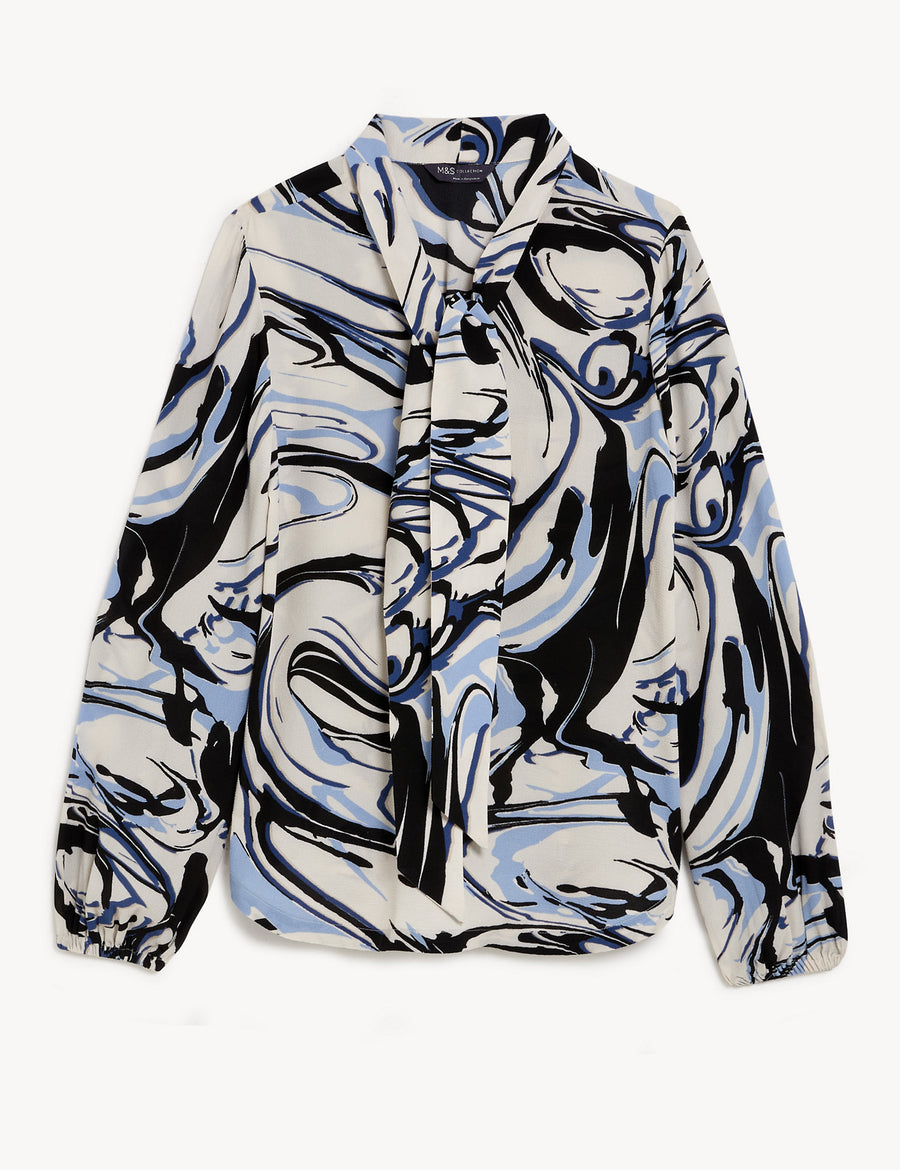 Printed Tie Neck Blouse