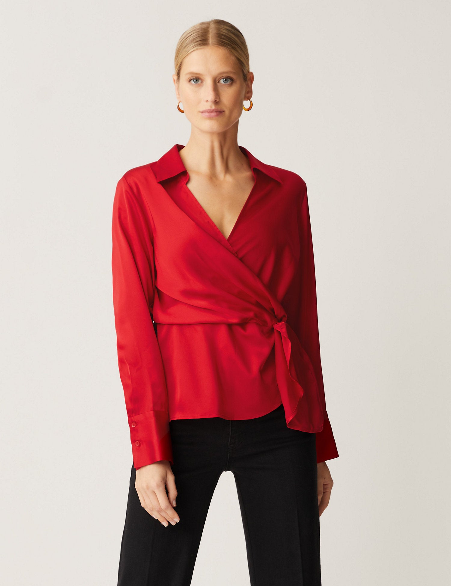 Satin Collared Wrap Blouse