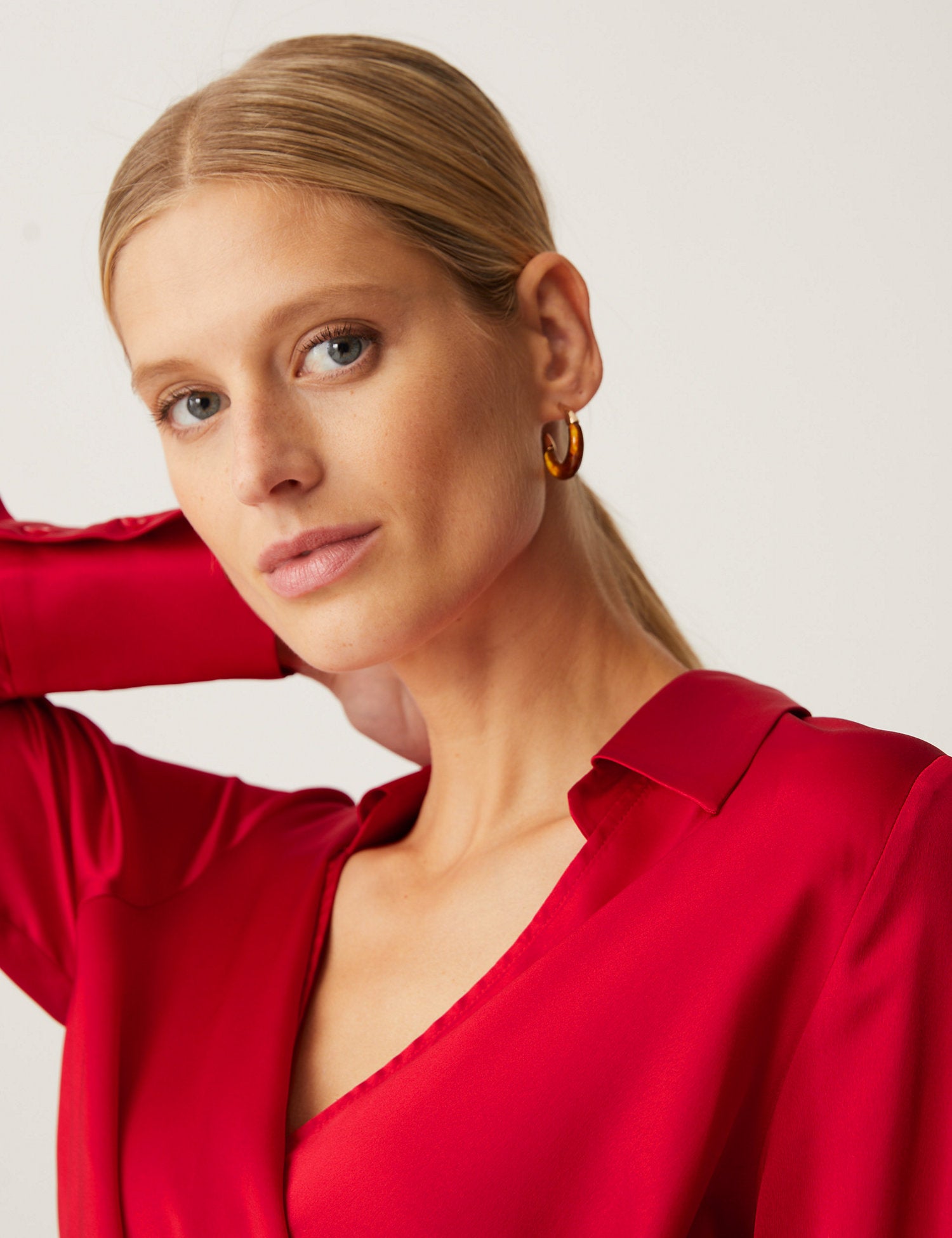 Satin Collared Wrap Blouse