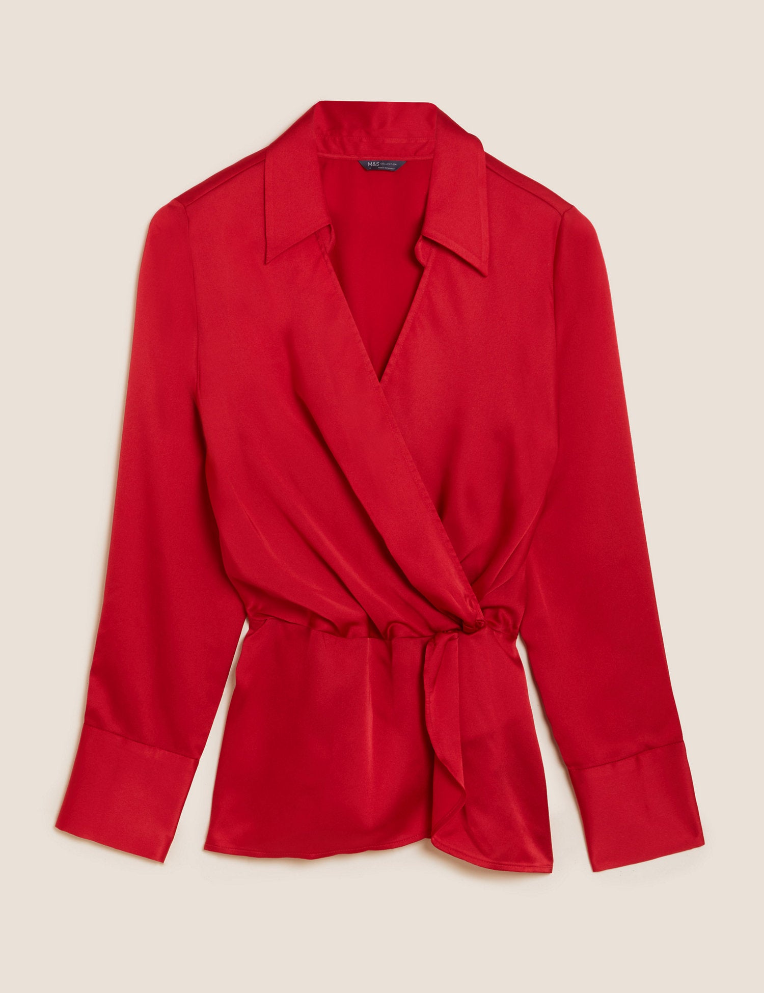 Satin Collared Wrap Blouse