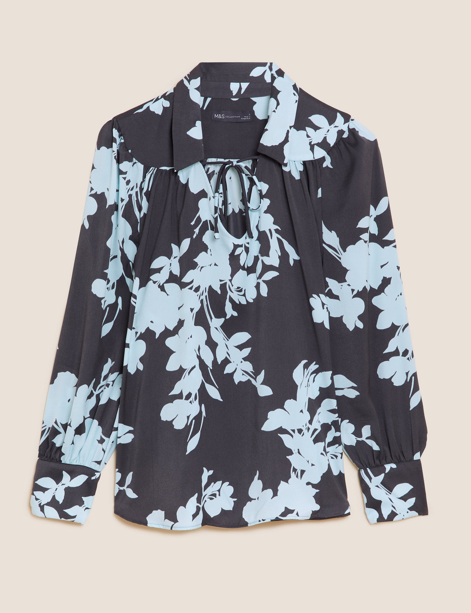 Satin Floral Collared Popover Blouse
