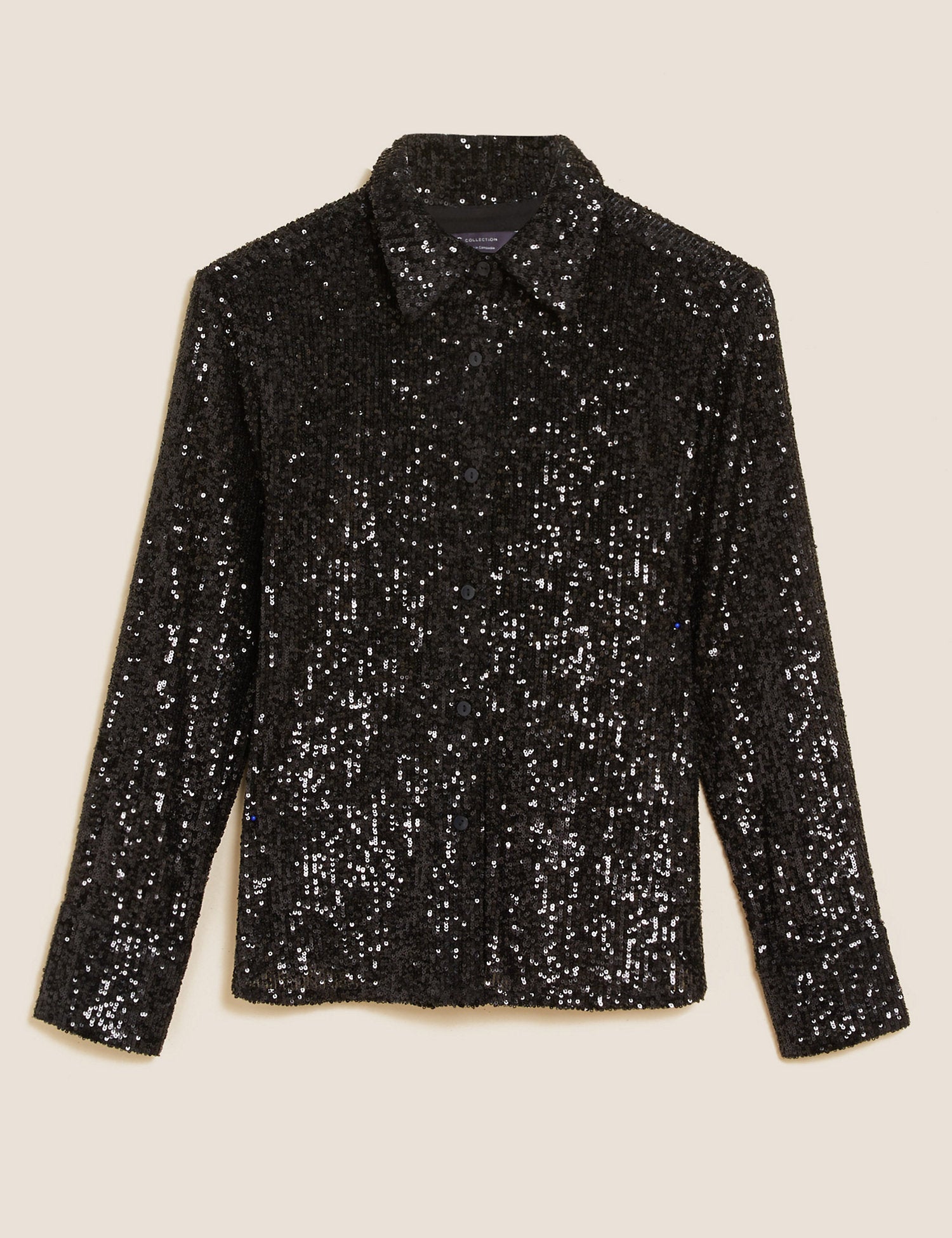 Sequin Collared Long Sleeve Shirt