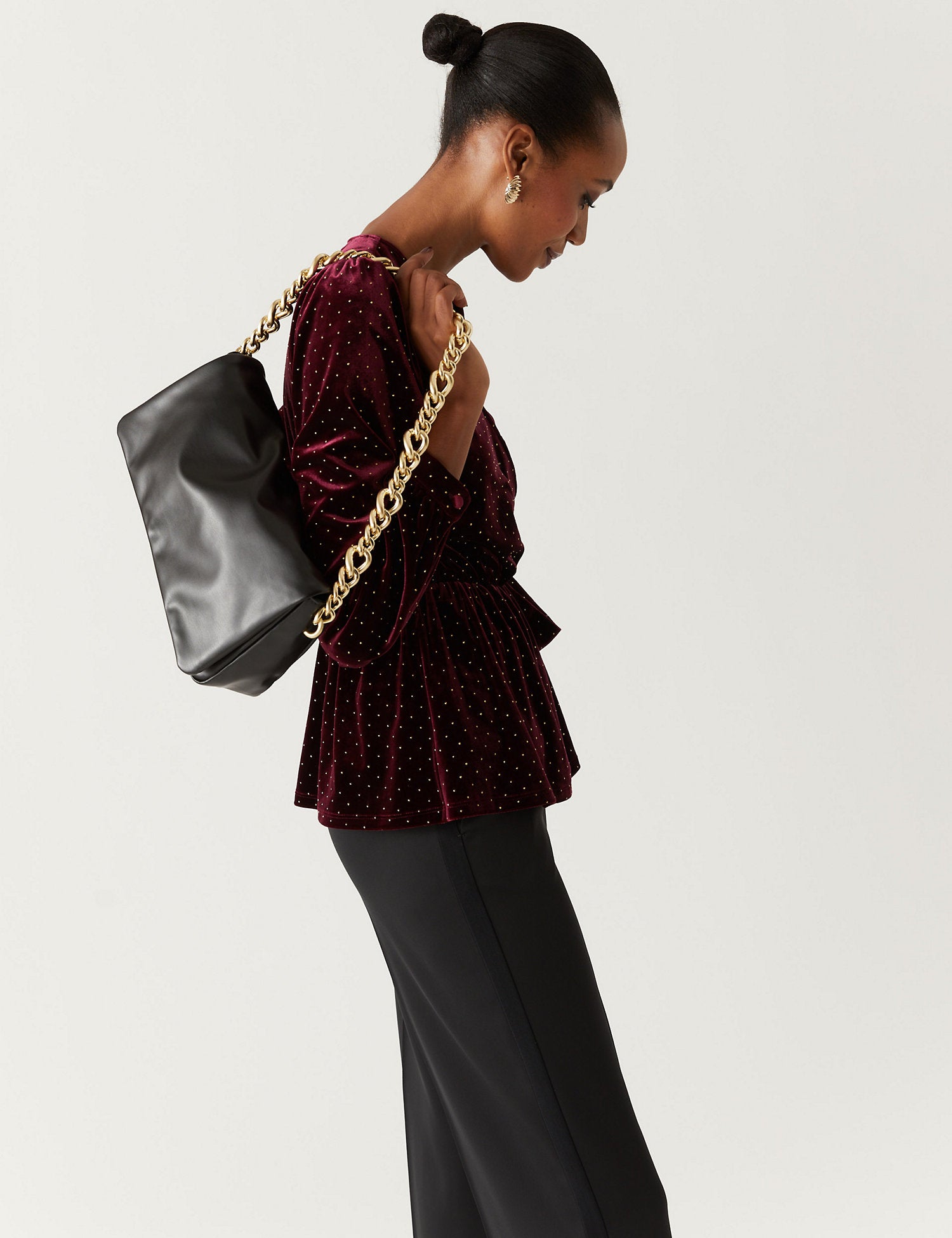 Velvet Studded V-Neck Wrap Top