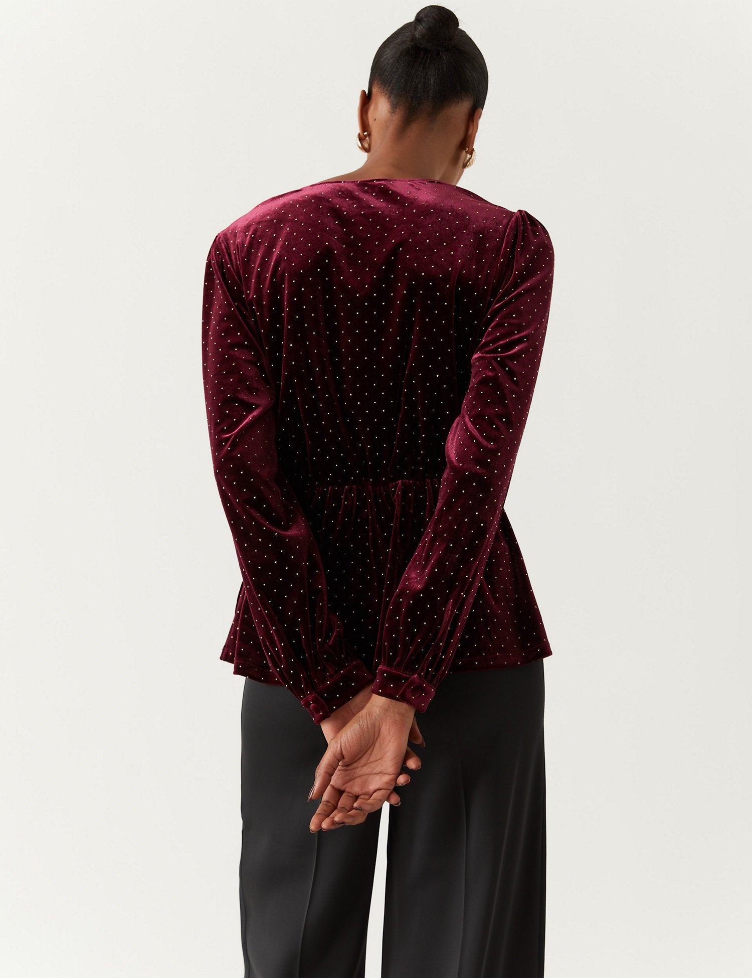 Velvet Studded V-Neck Wrap Top
