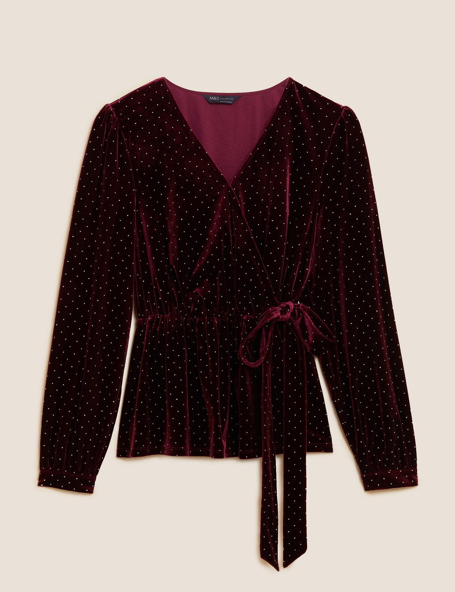 Velvet Studded V-Neck Wrap Top