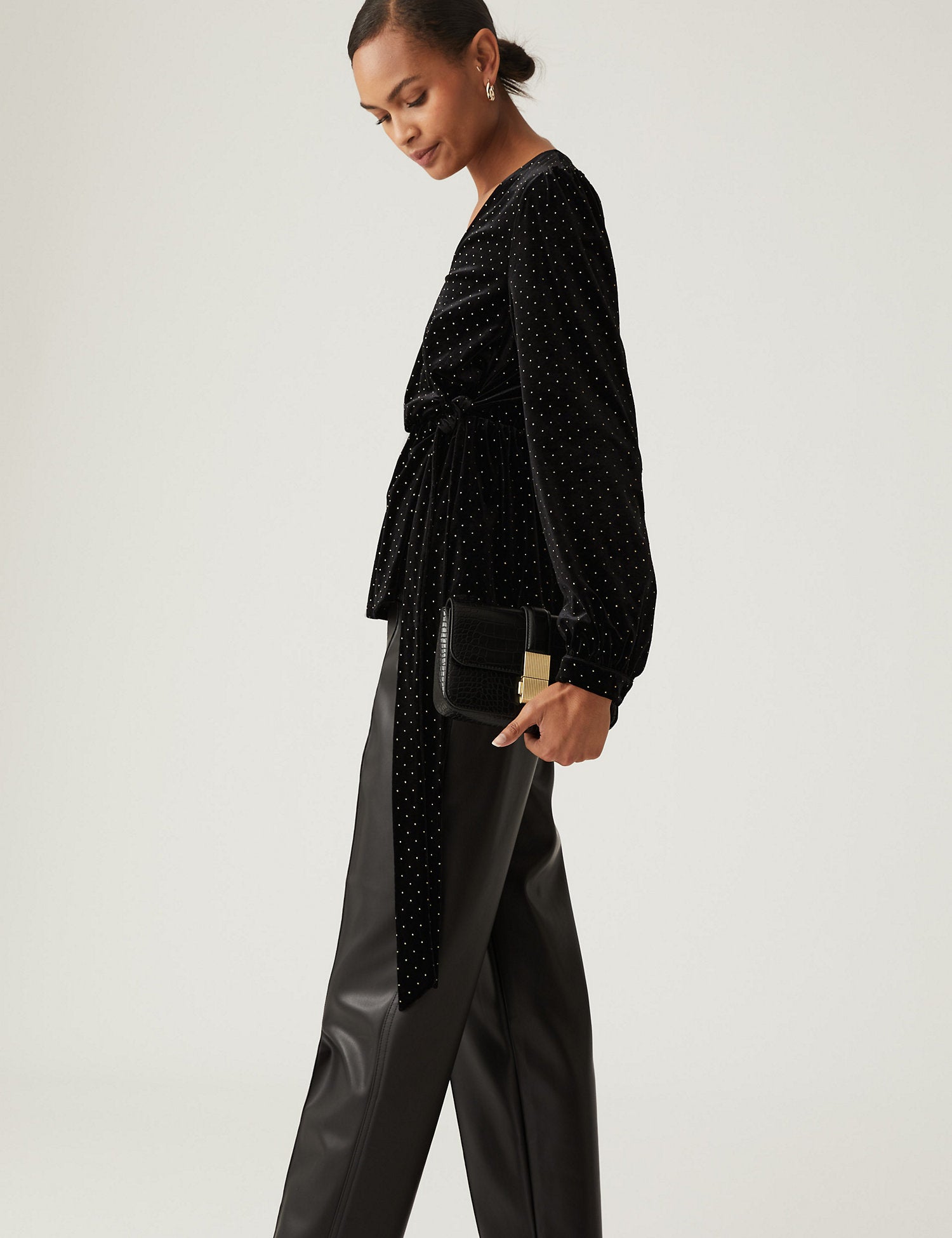 Velvet Studded V-Neck Wrap Top
