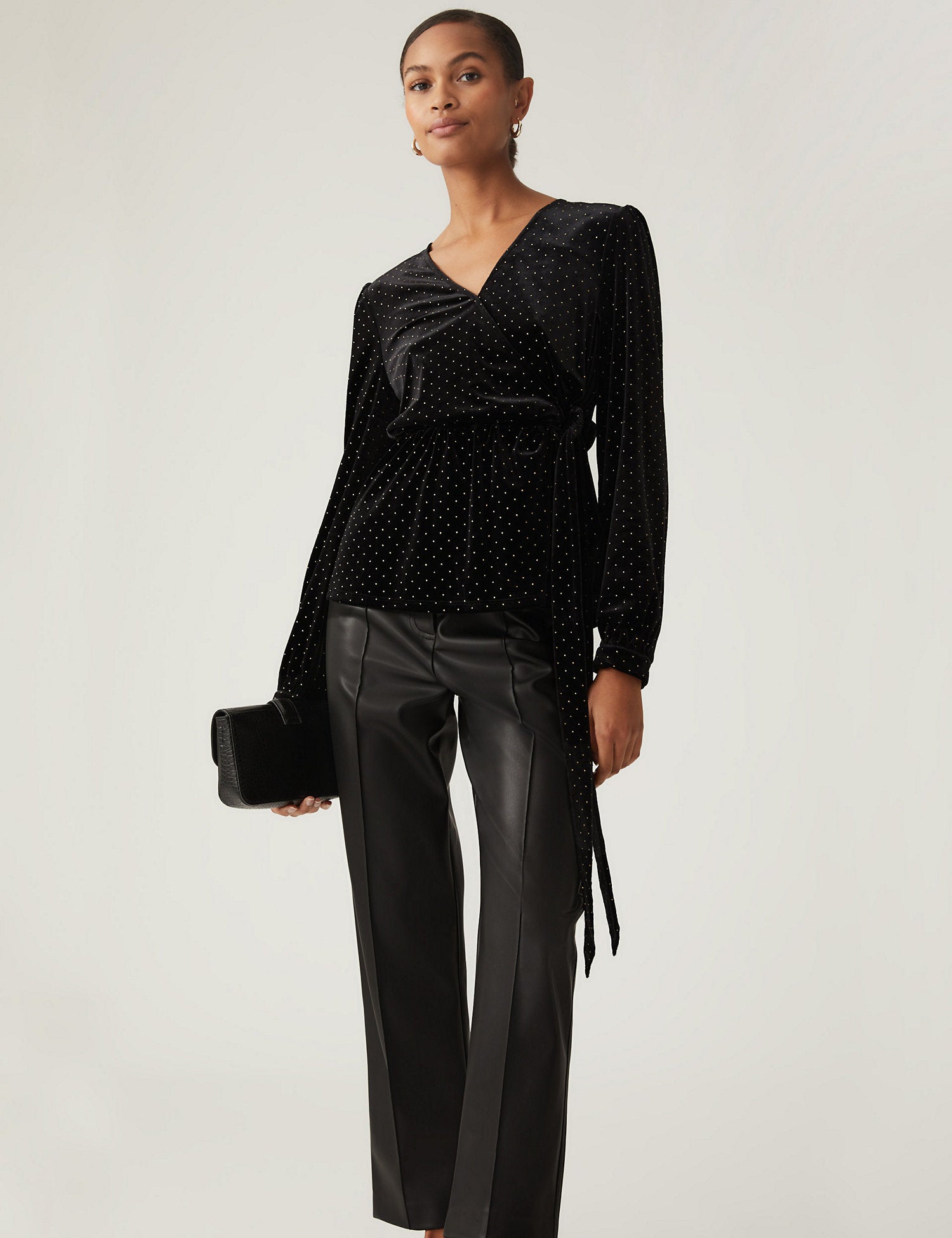 Velvet Studded V-Neck Wrap Top