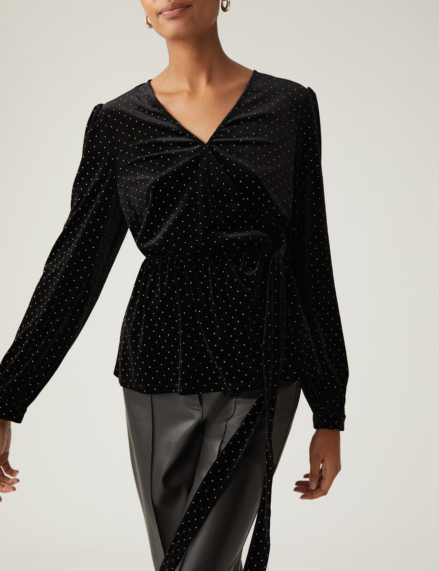 Velvet Studded V-Neck Wrap Top