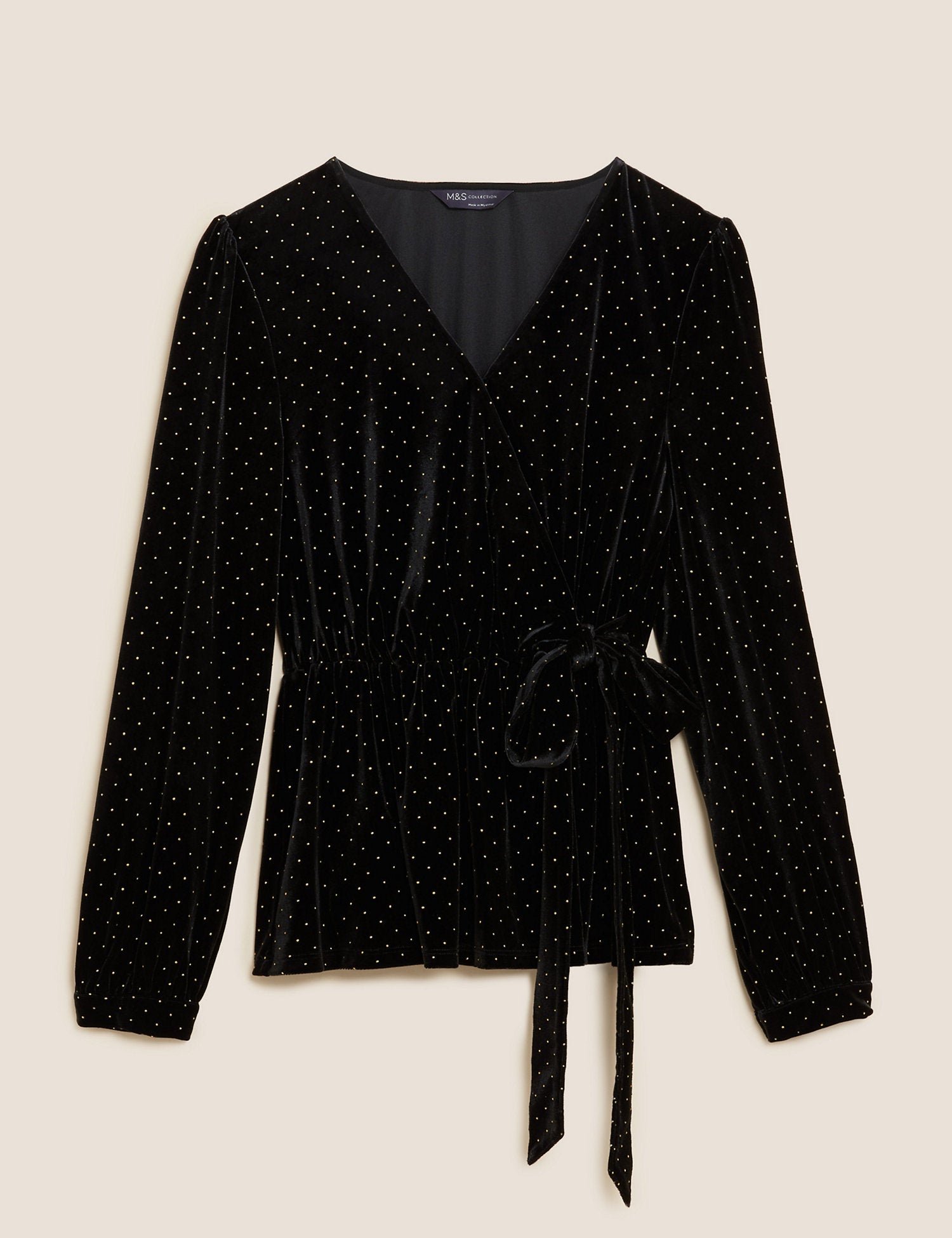 Velvet Studded V-Neck Wrap Top
