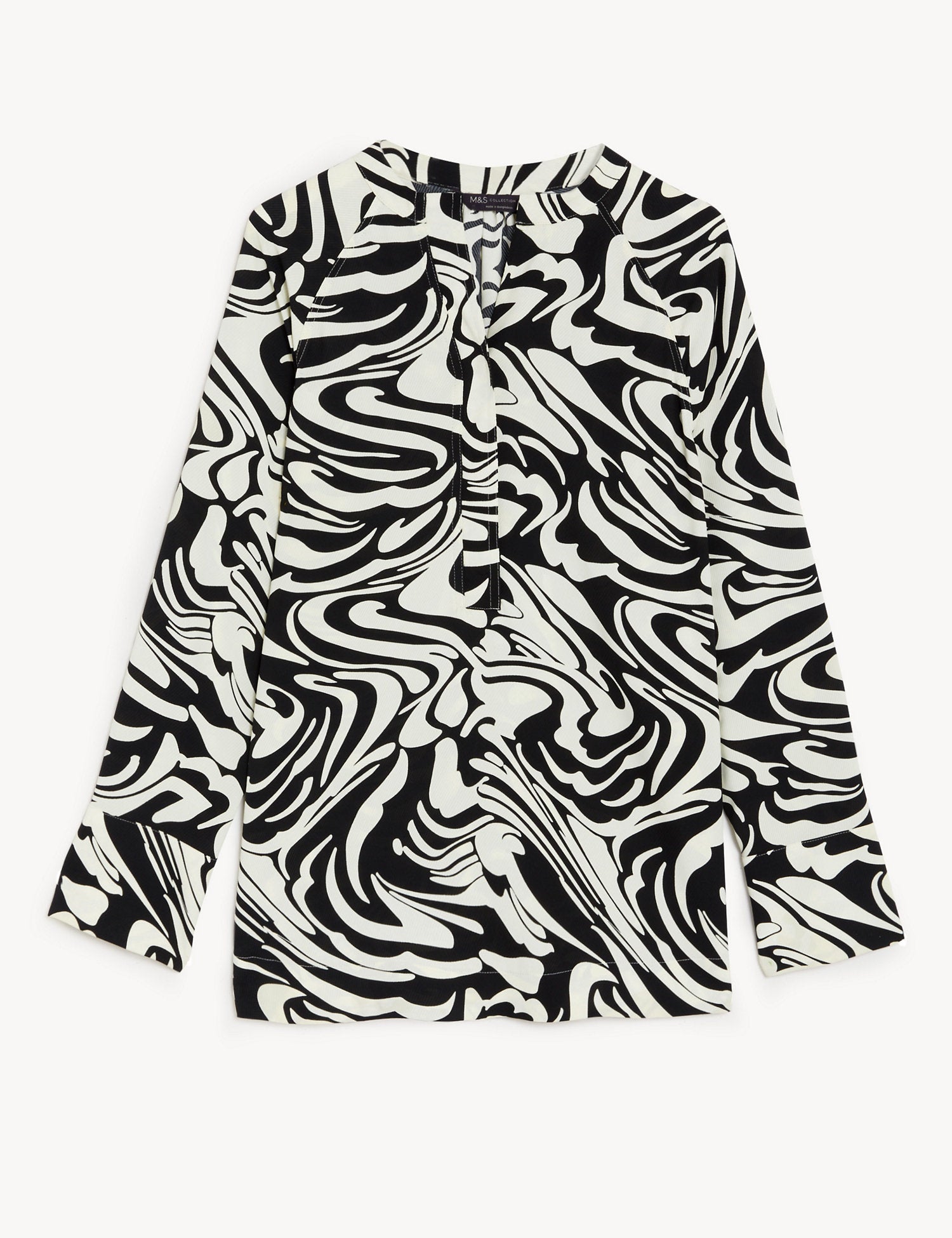 Printed V-Neck Oversized Popover Blouse