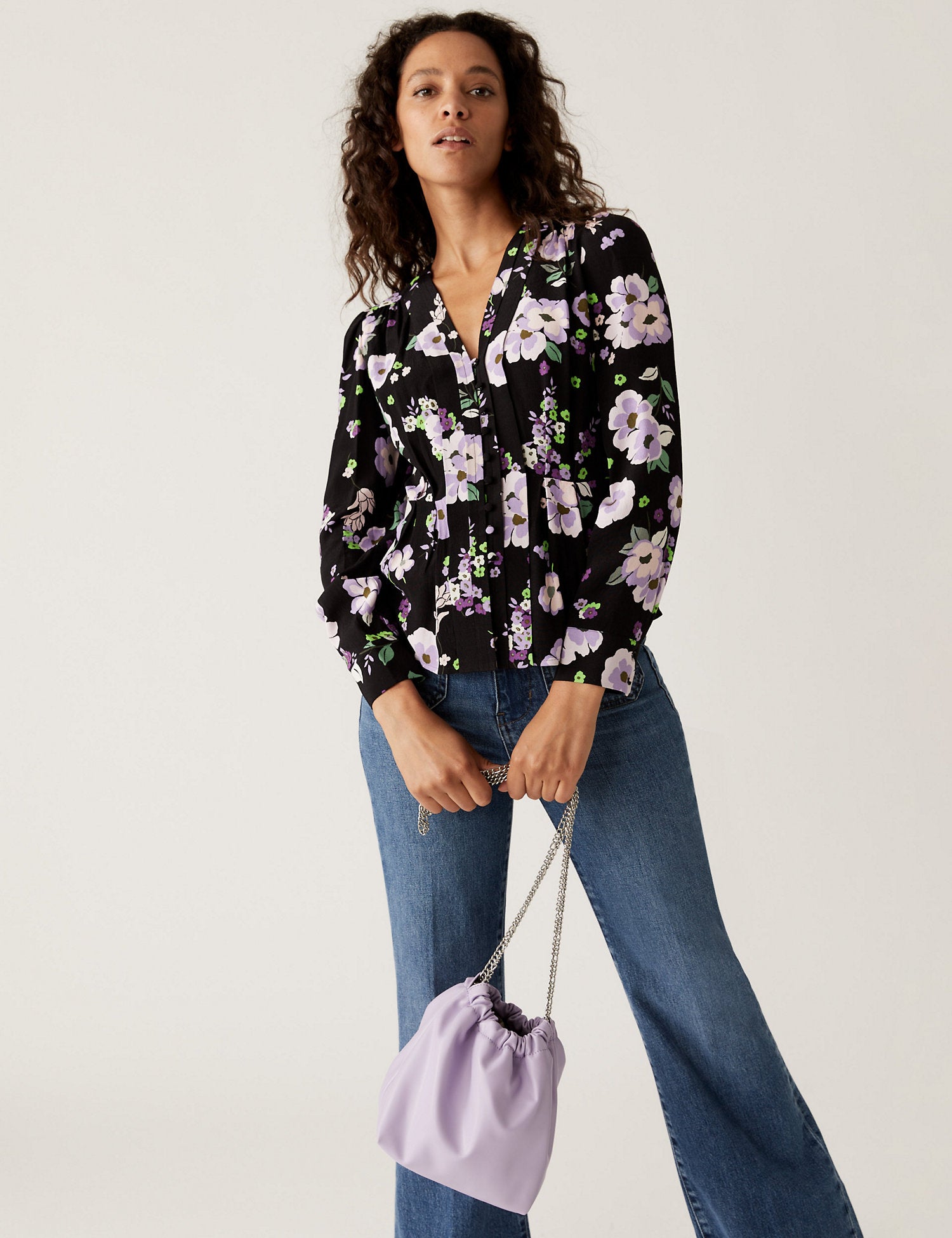 Floral Print V-Neck Blouse