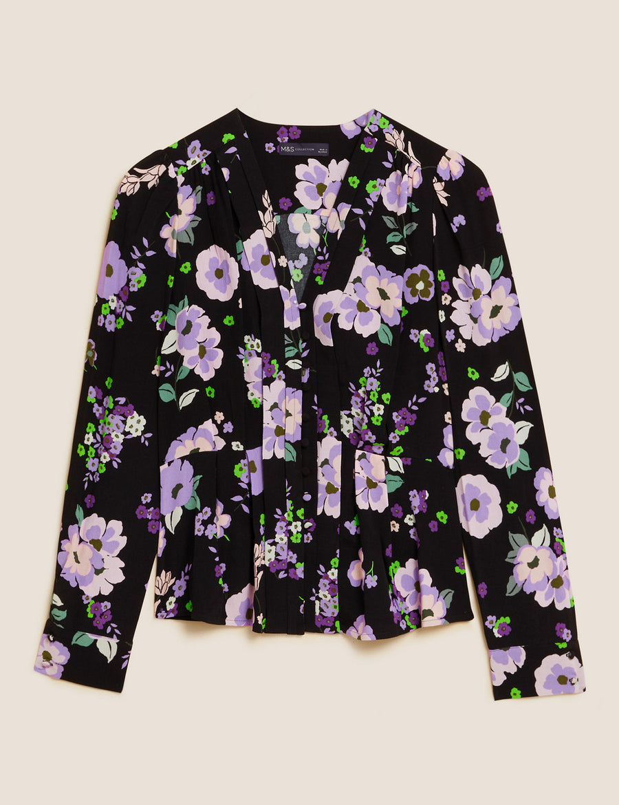 Floral Print V-Neck Blouse