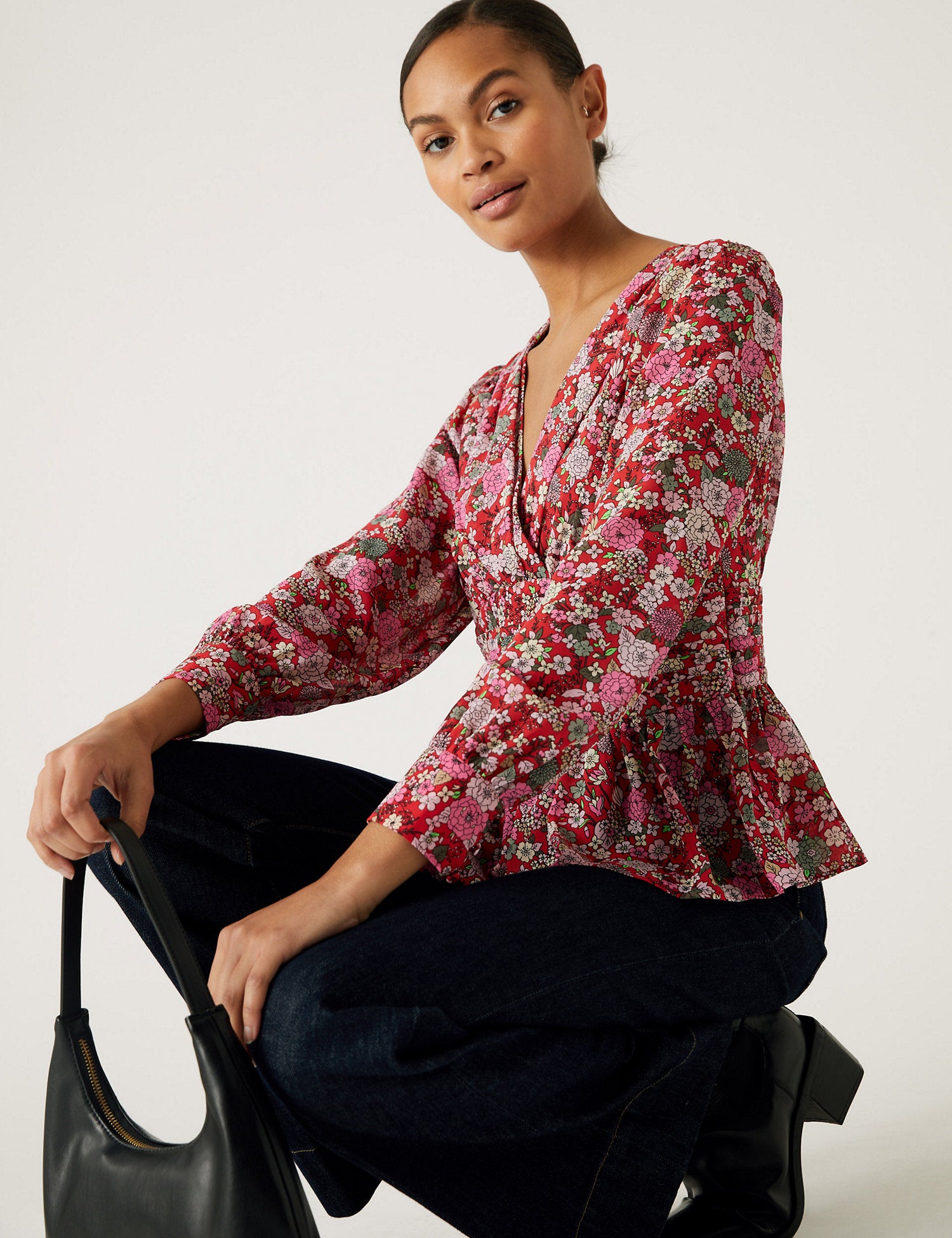 Printed V-Neck Blouse