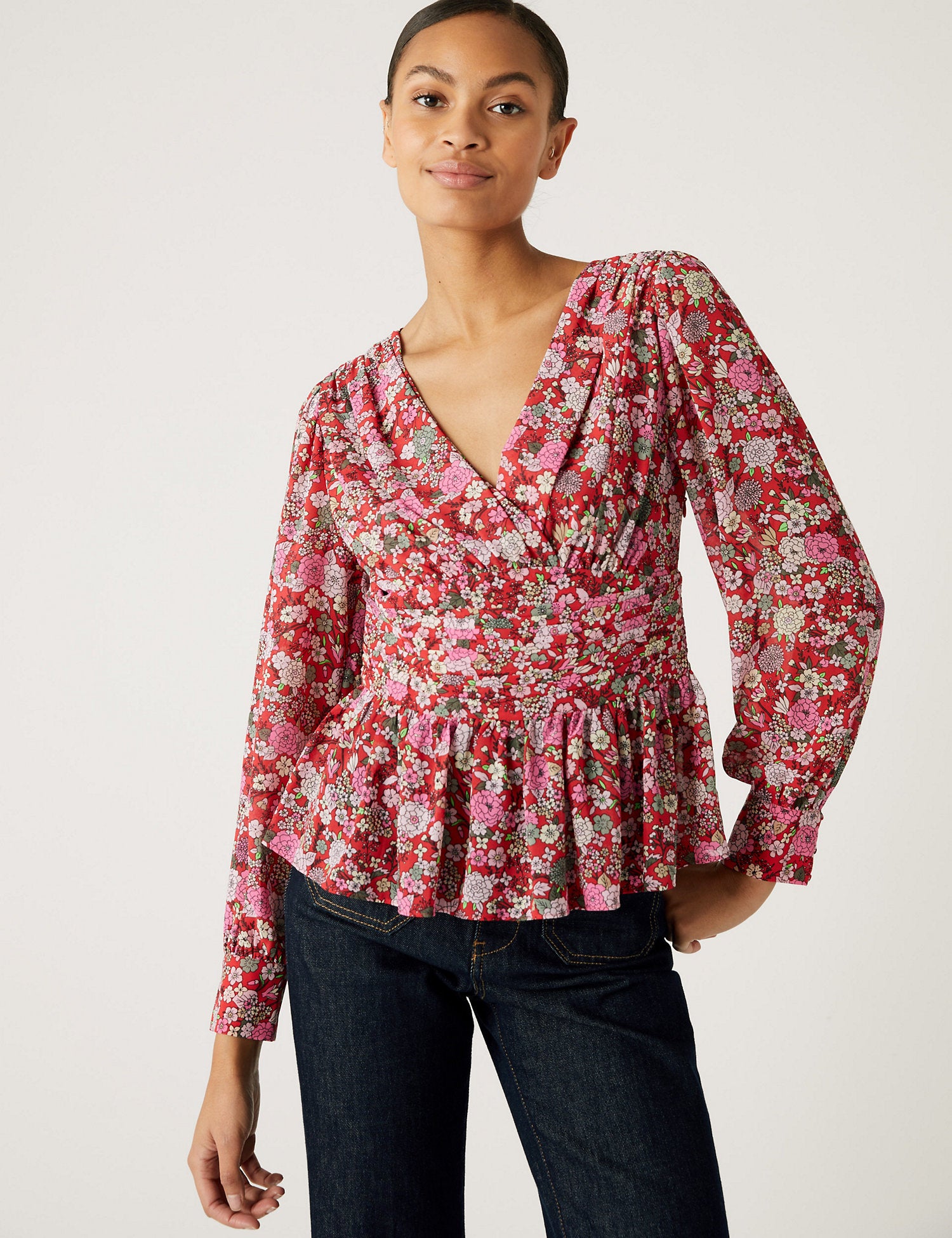 Printed V-Neck Blouse