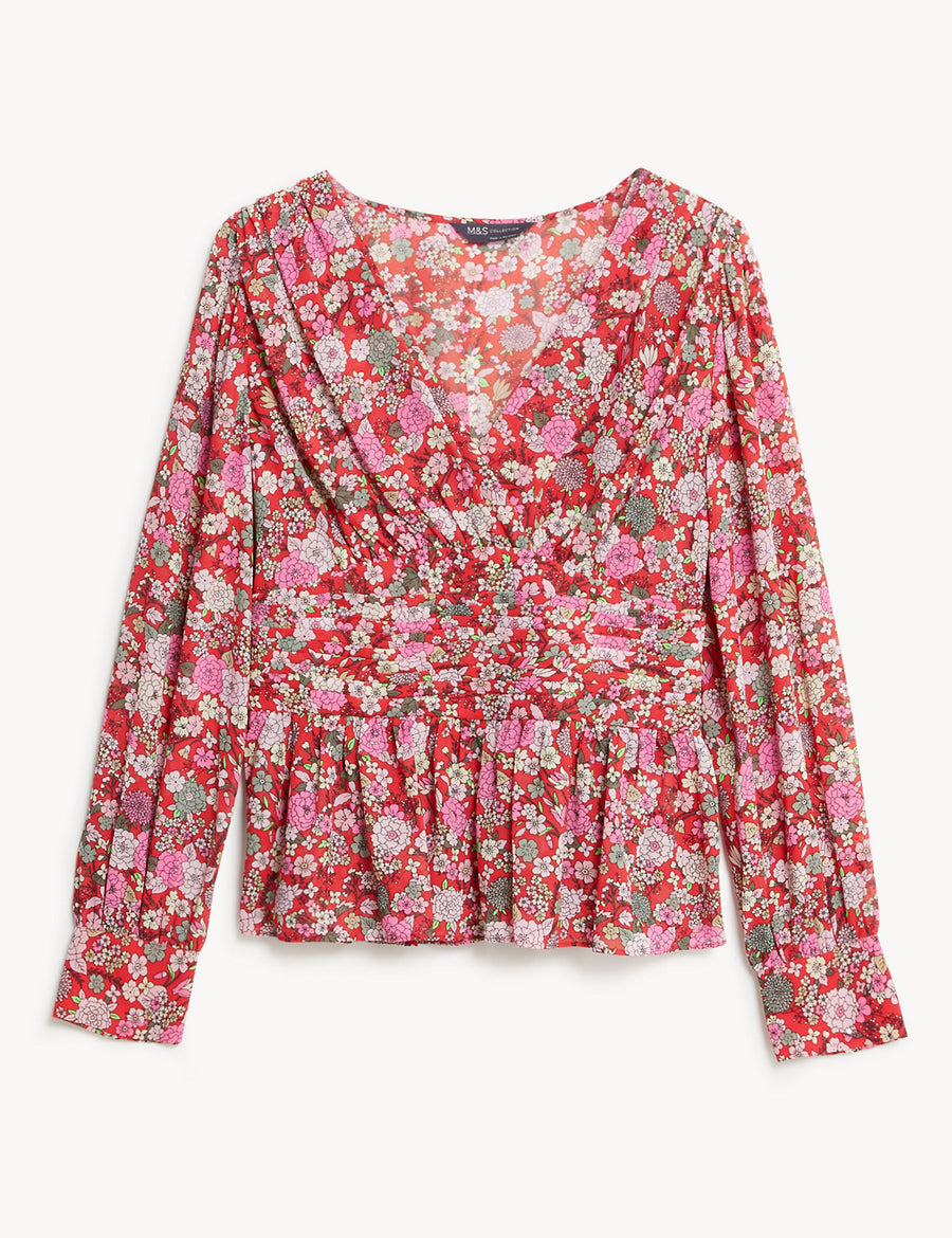 Printed V-Neck Blouse