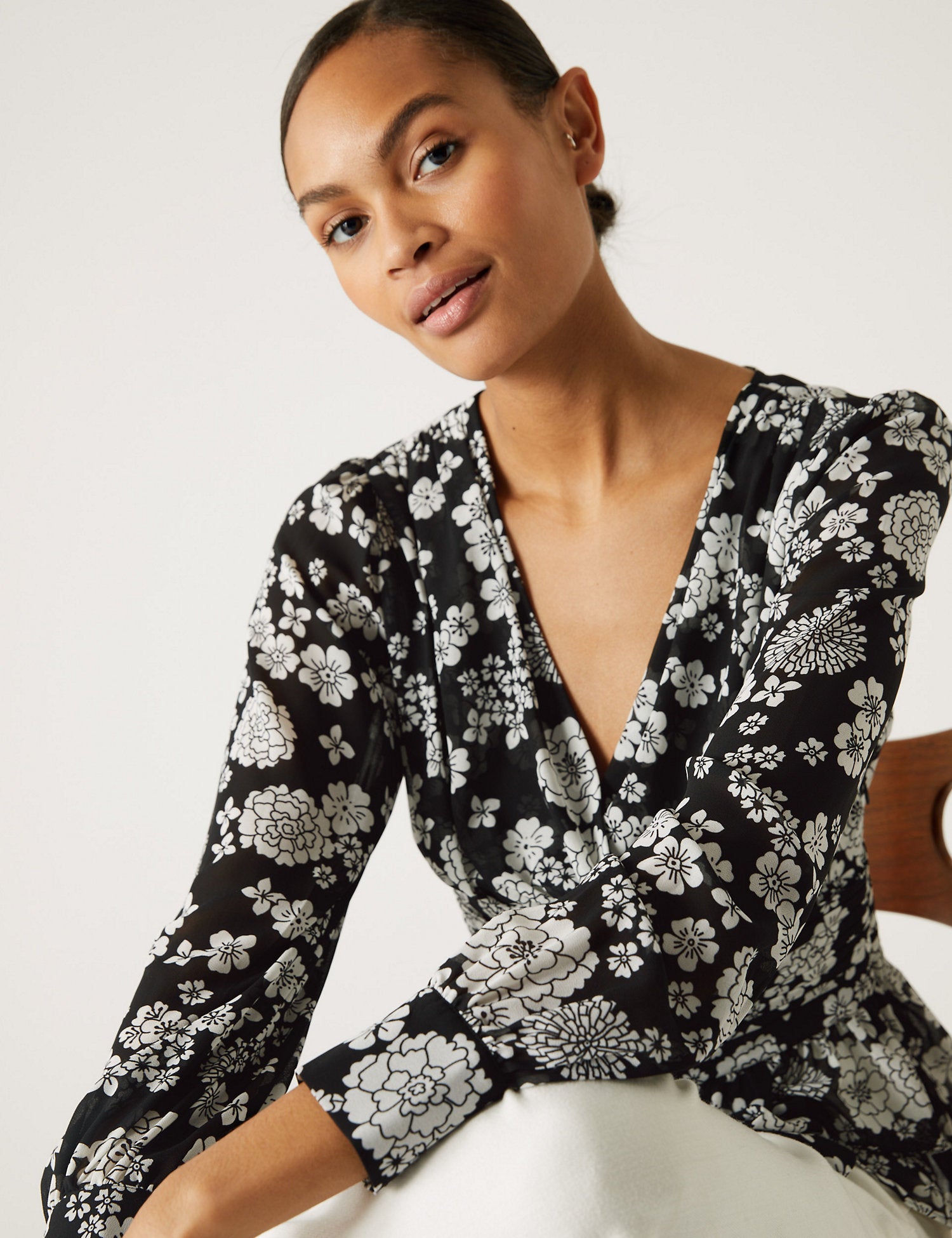Printed V-Neck Blouse