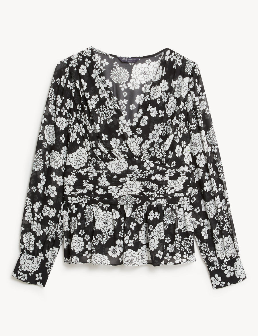 Printed V-Neck Blouse