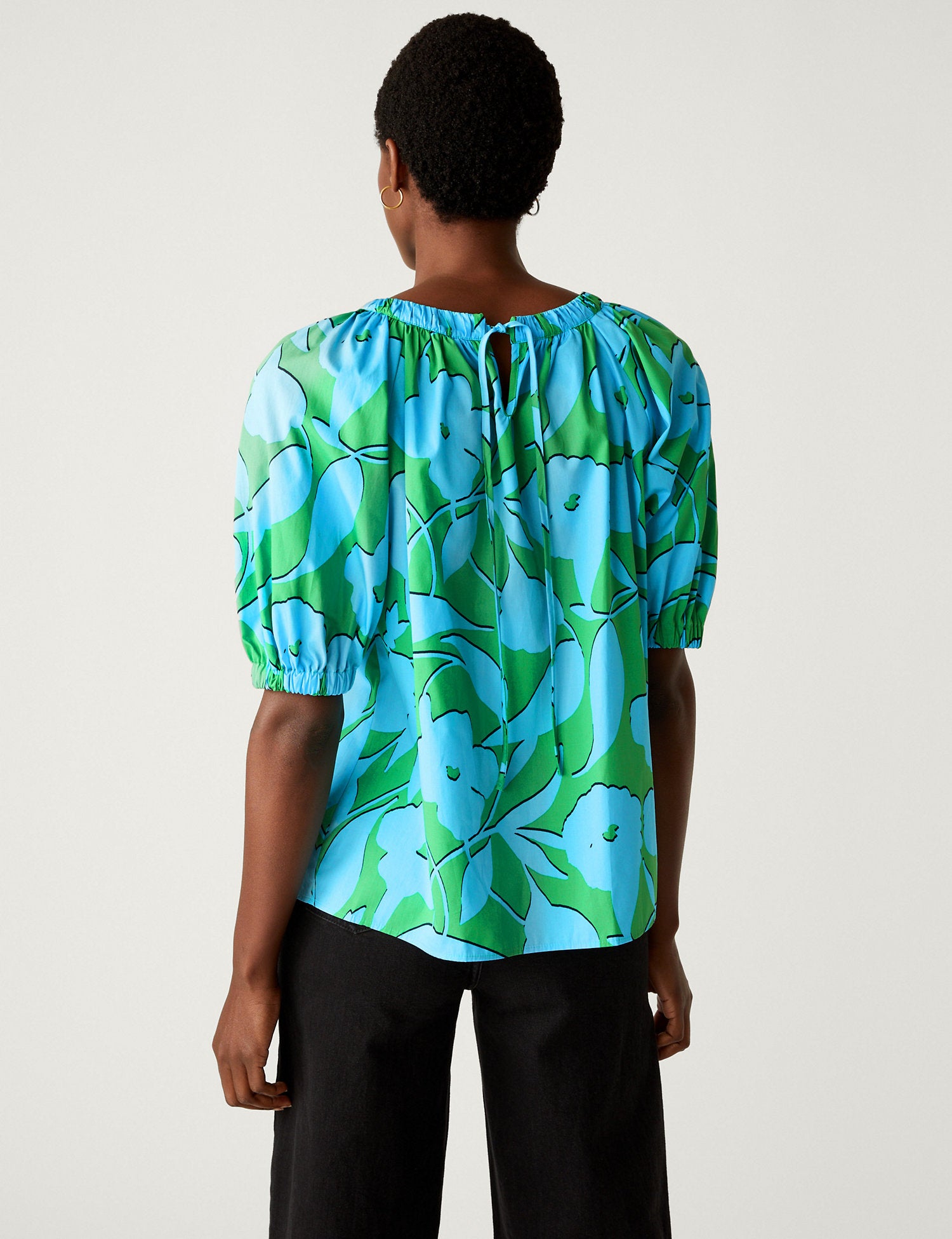 Pure Cotton Printed Blouson Sleeve Blouse