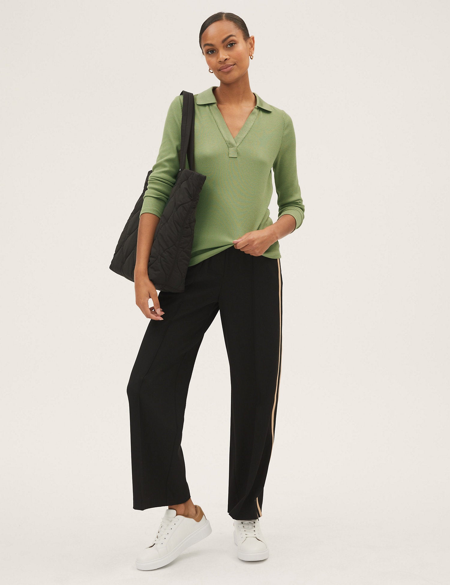 Jersey Ribbed Collared Regular Fit Top
