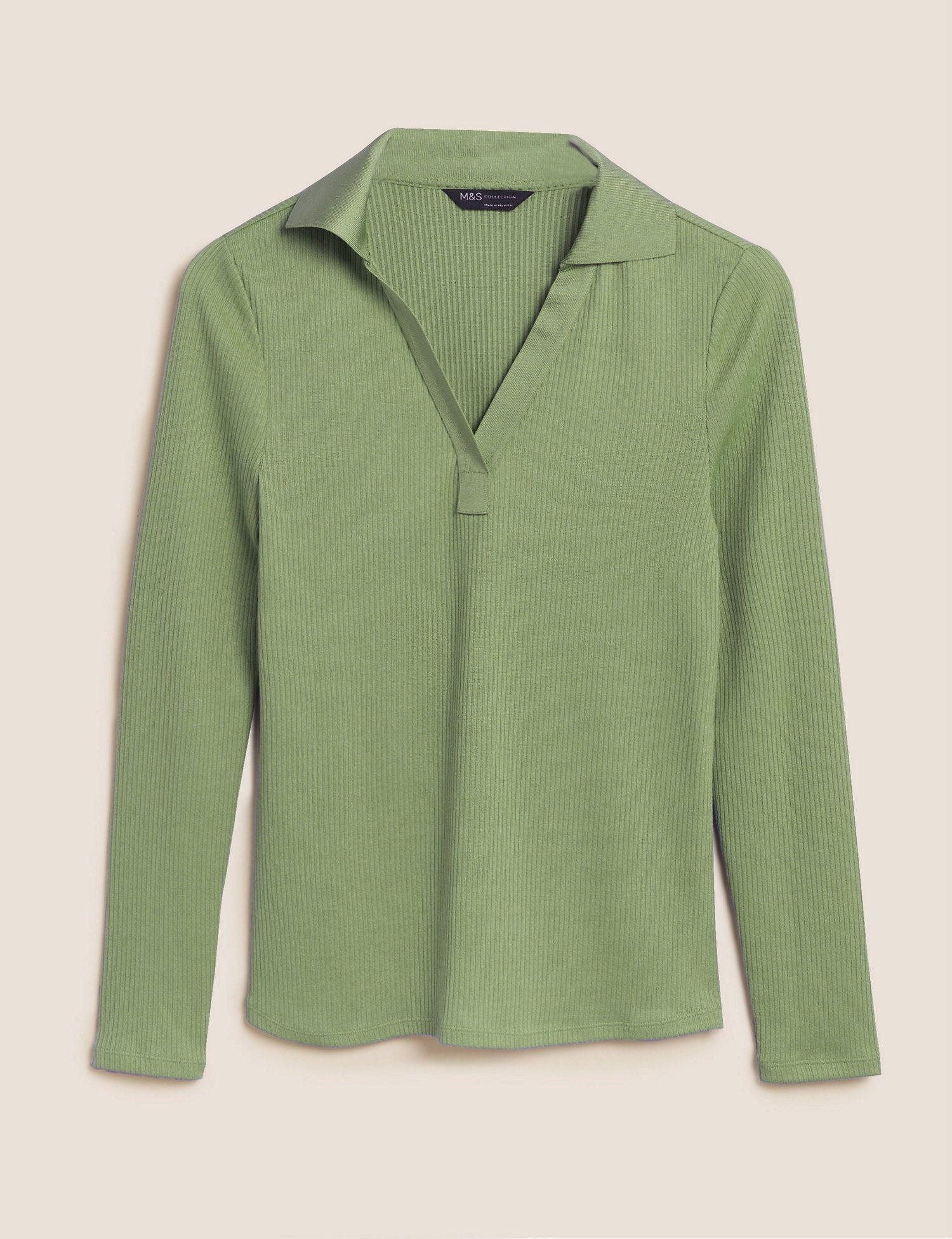 Jersey Ribbed Collared Regular Fit Top