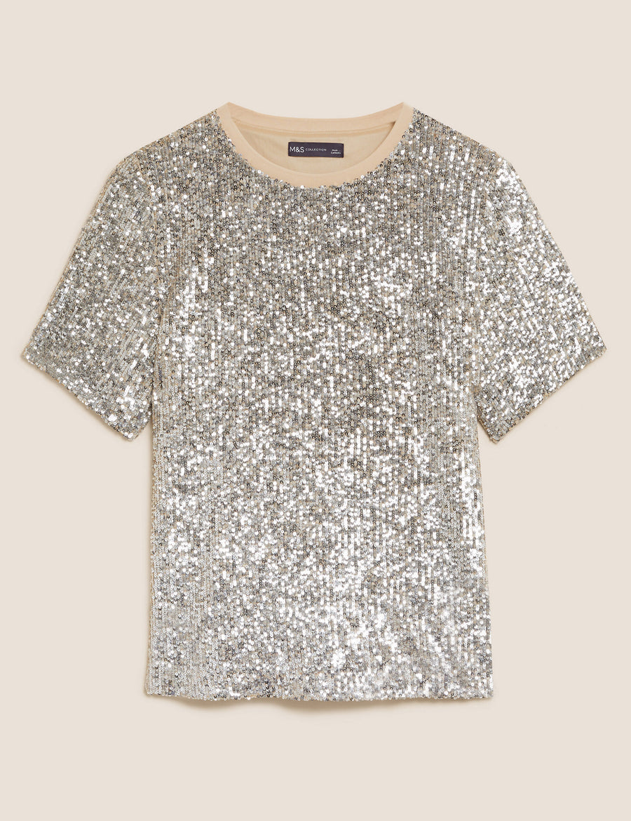 Sequin Round Neck Regular Fit Top