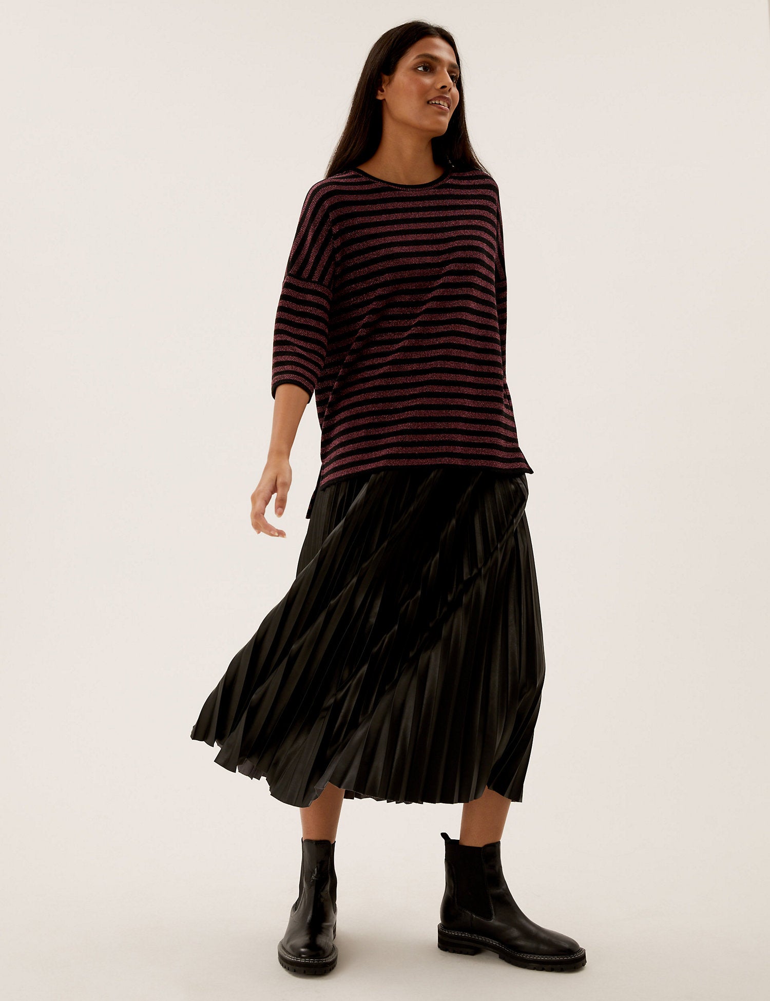 Sparkly Striped Regular Fit 3/4 Sleeve Top