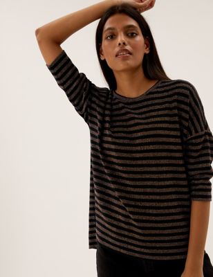 Sparkly Striped Regular Fit 3/4 Sleeve Top