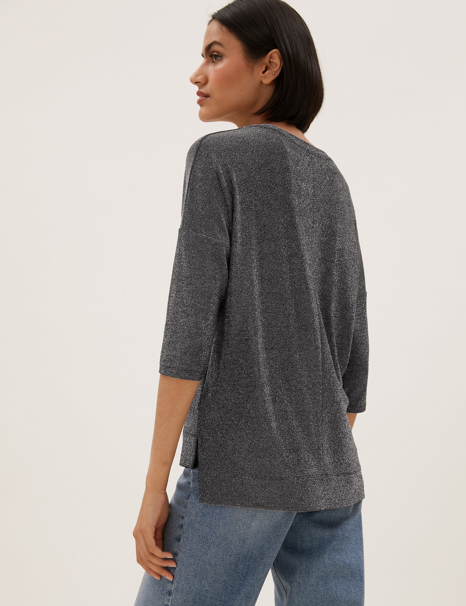 Metallic Regular Fit 3/4 Sleeve Boxy Top