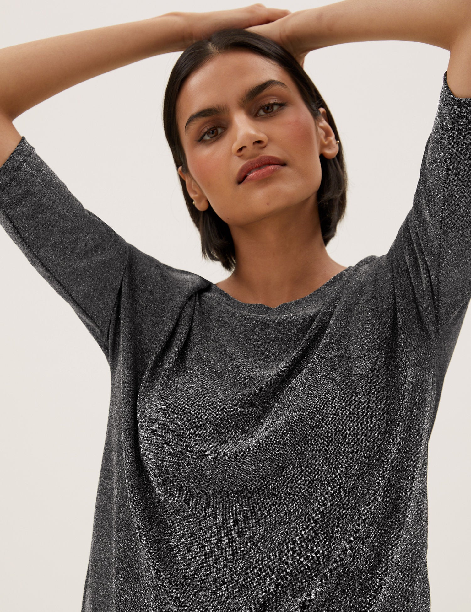 Metallic Regular Fit 3/4 Sleeve Boxy Top