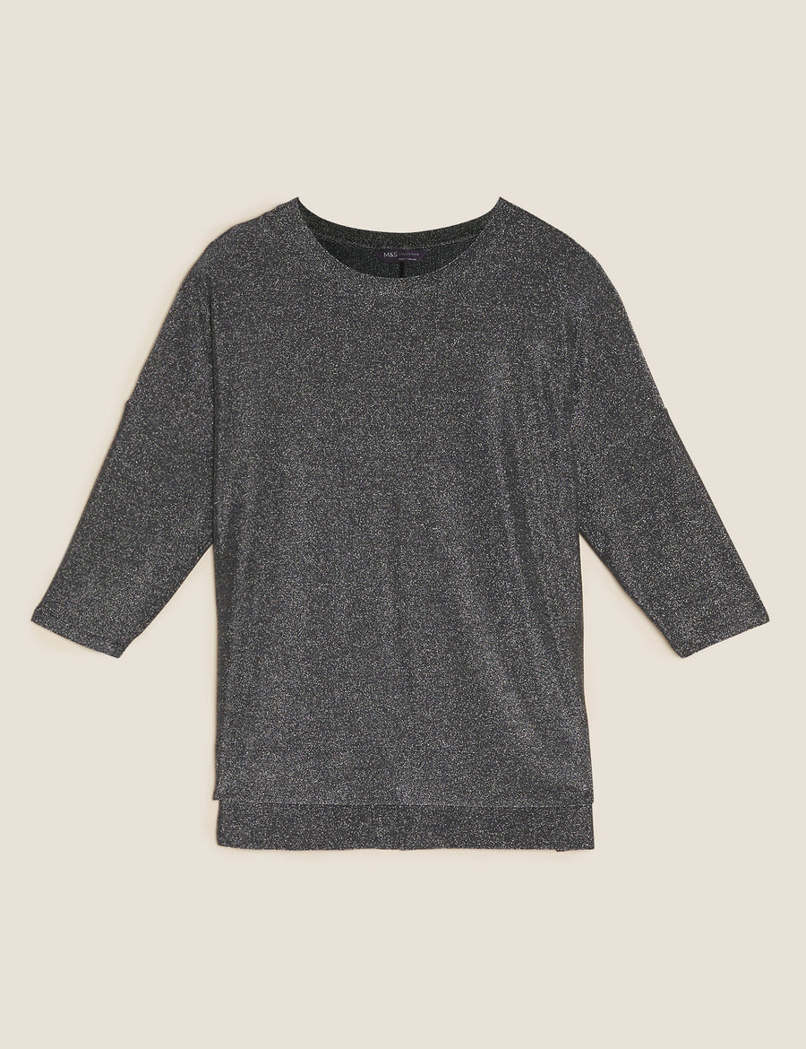 Metallic Regular Fit 3/4 Sleeve Boxy Top
