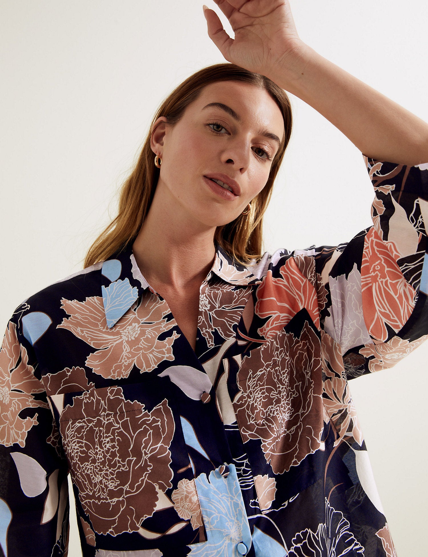 Silk Blend Floral Collared Shirt