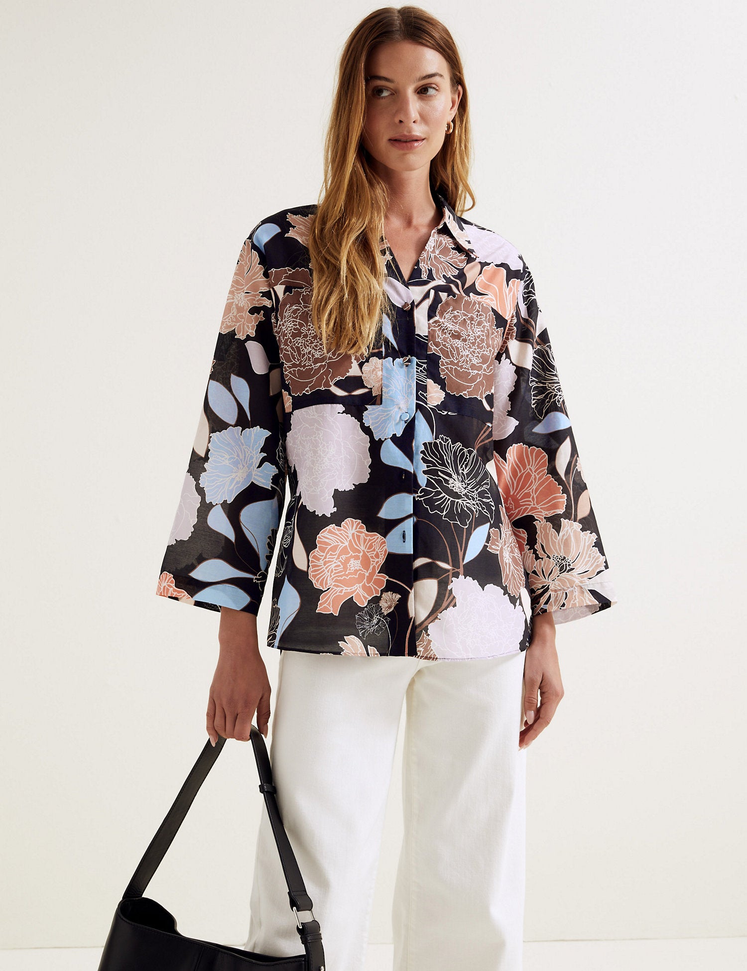 Silk Blend Floral Collared Shirt
