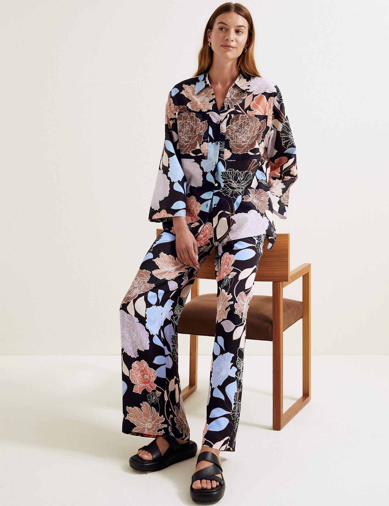 Silk Blend Floral Collared Shirt